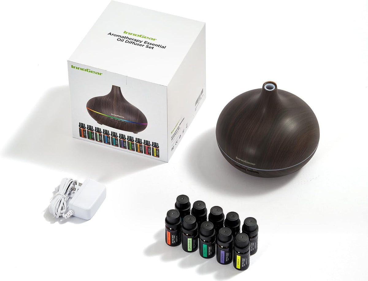 InnoGear Difusor de aromaterapia y juego de 10 aceites esenciales,...