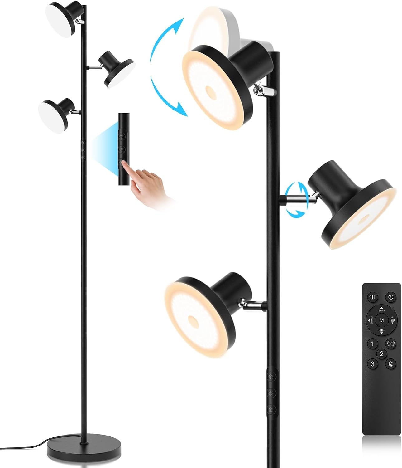 SIBRILLE Lámpara de pie LED de árbol de 36W, lámpara de pie ajustab...