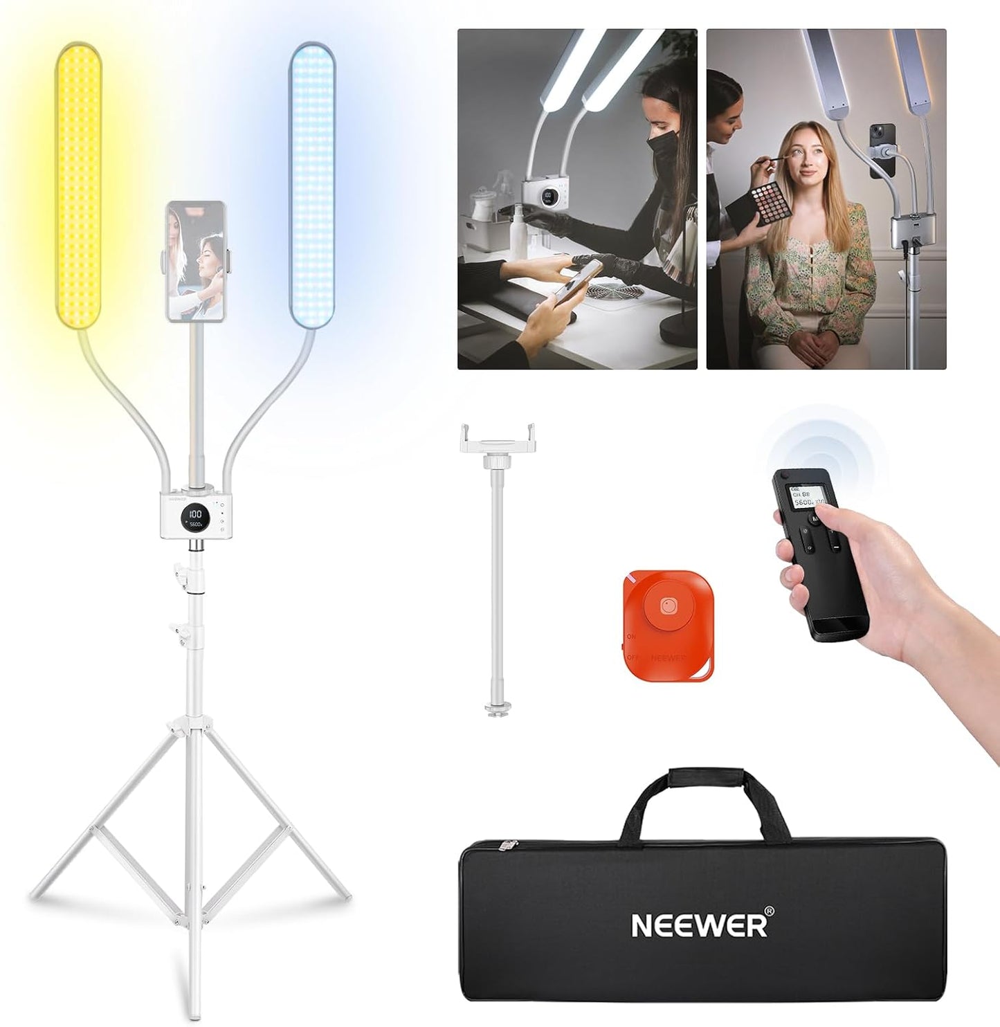 NEEWER Kit de Luz de Esteticista con Soporte para Teléfono y Bolsa...