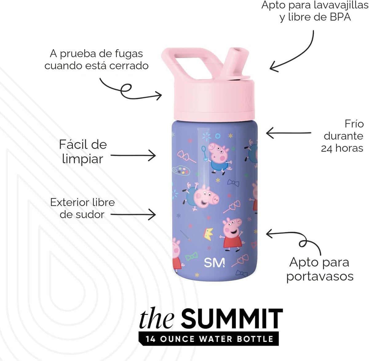 Simple Modern Kids Summit - Botella de agua con tapa con pajilla, P...