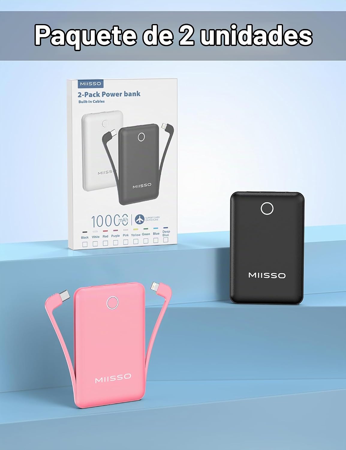 Mini cargador portátil de 10000mAh con cable integrado, banco de en...