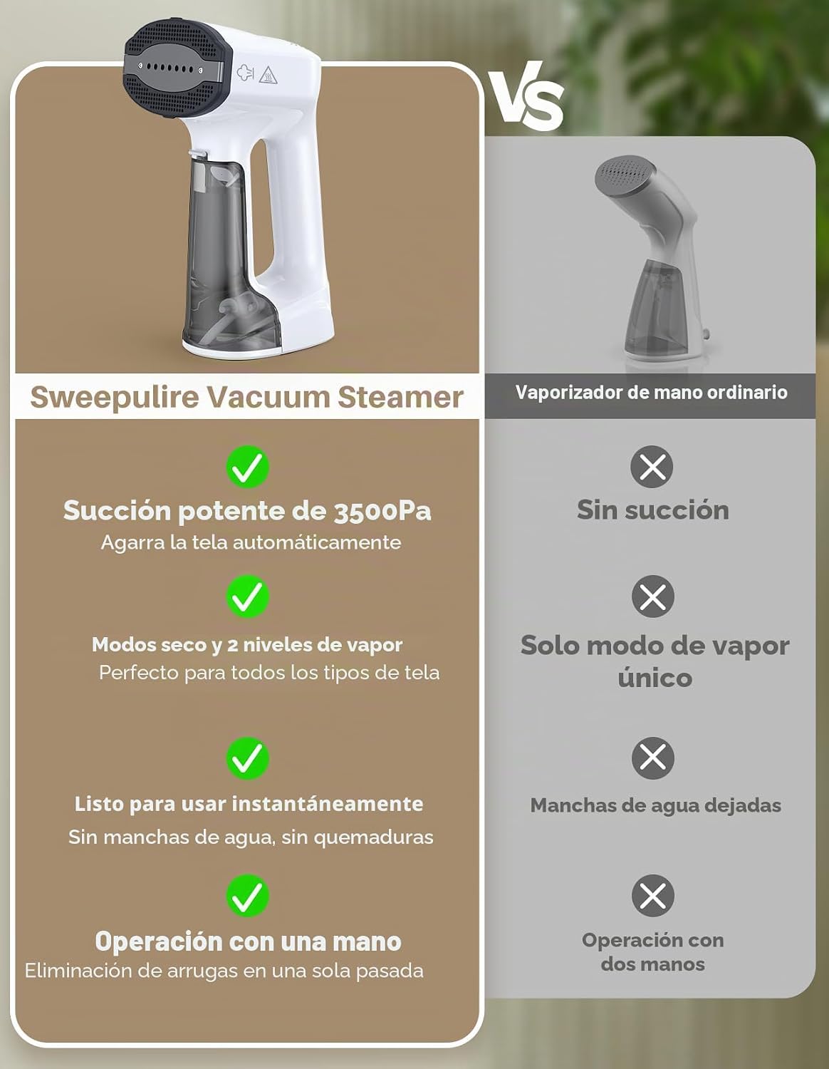 Sweepulire Vaporizador al vacío para ropa, vaporizador de mano de s...