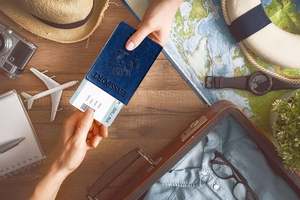 Funda para pasaporte con bloqueo RFID de piel, cartera con ranura p...