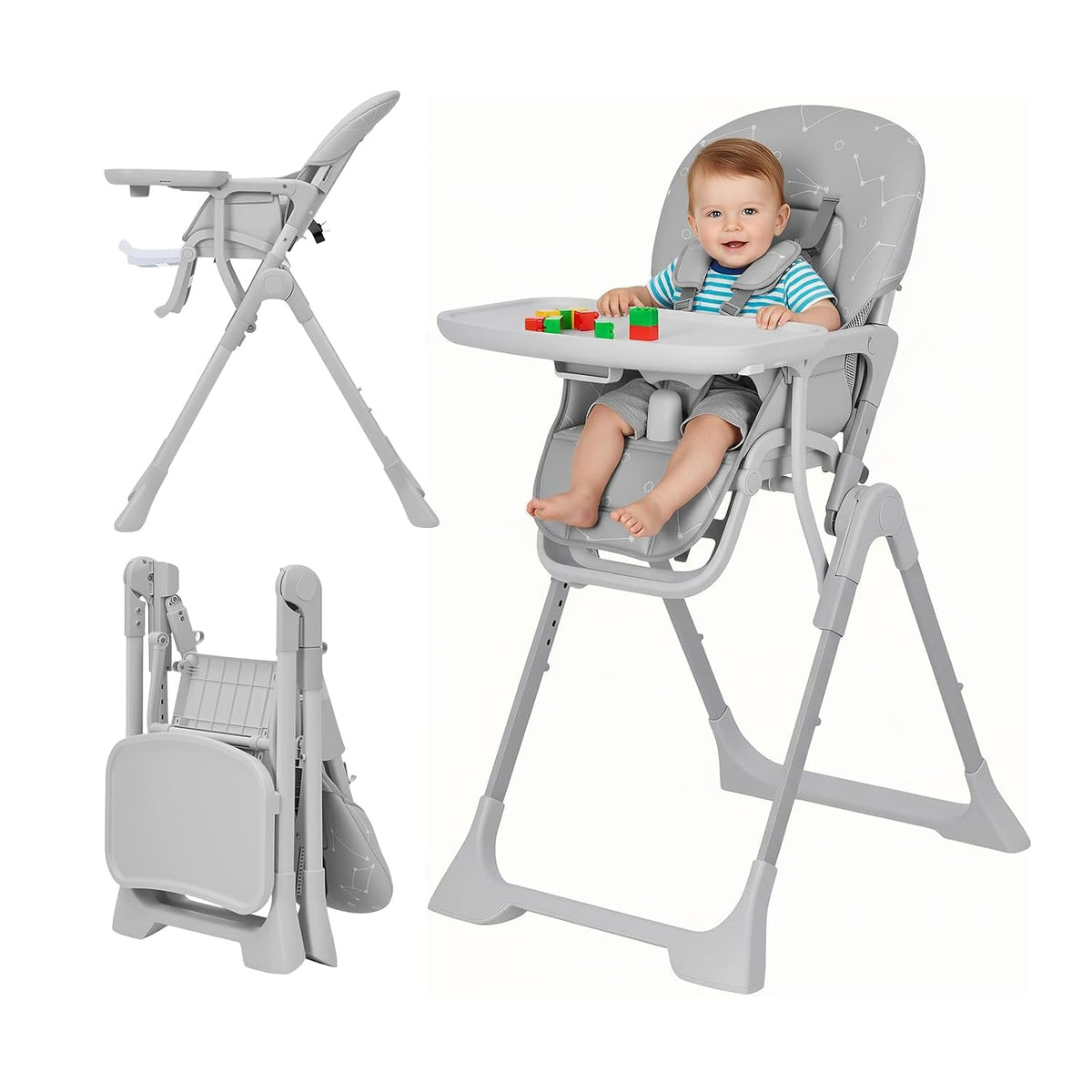 Silla alta para bebé, sillas de alimentación plegables para bebés y...