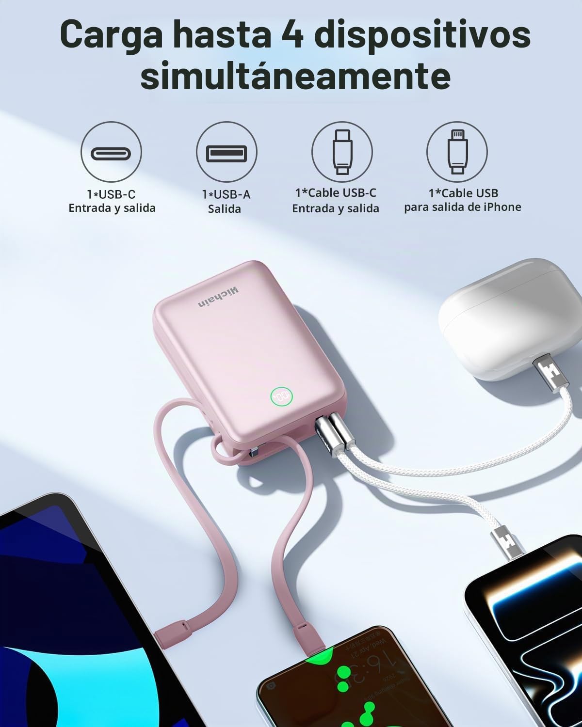 Hichain Cargador portátil 35W 20000mAh Banco de energía con doble e...