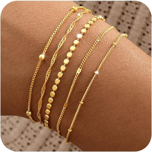 Striviio Pulseras de oro para mujer, chapado en oro de 14 quilates,...