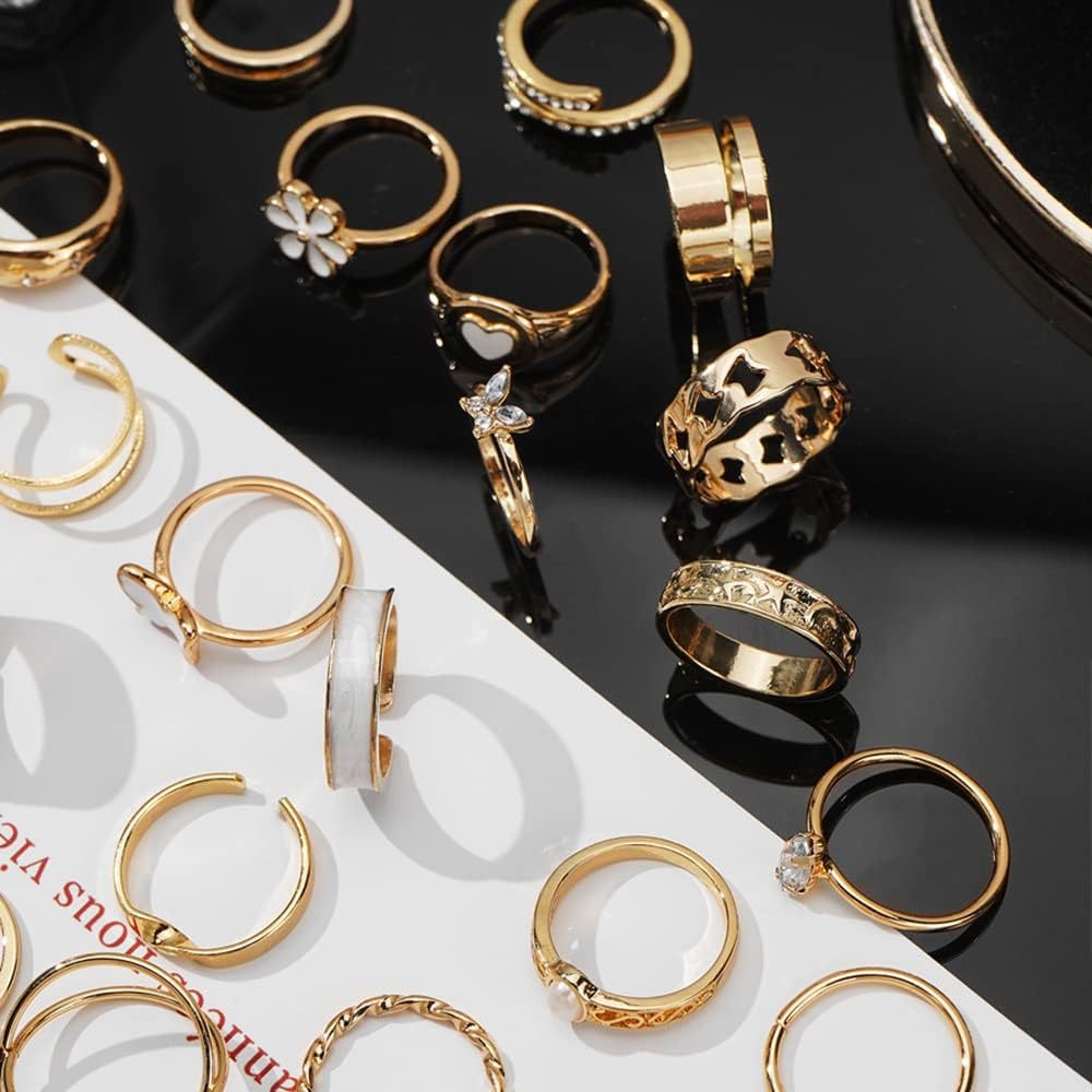KISS WIFE Anillos apilables de oro para mujer, delicado juego de an...