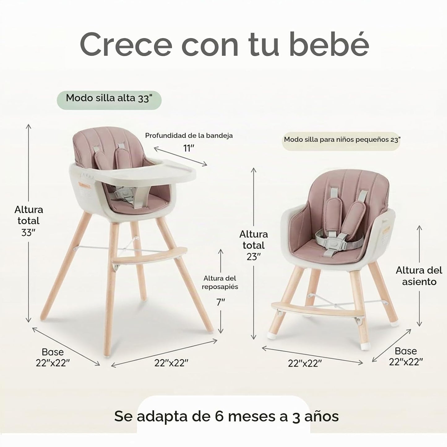 Mallify Silla alta de madera 3 en 1, sillas altas convertibles para...