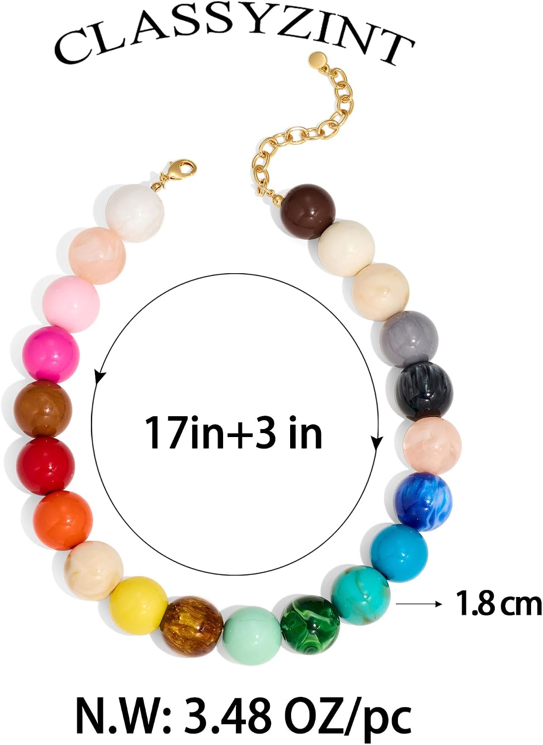 CLASSYZINT Collar grueso de cuentas rosadas para mujer, grande, col...