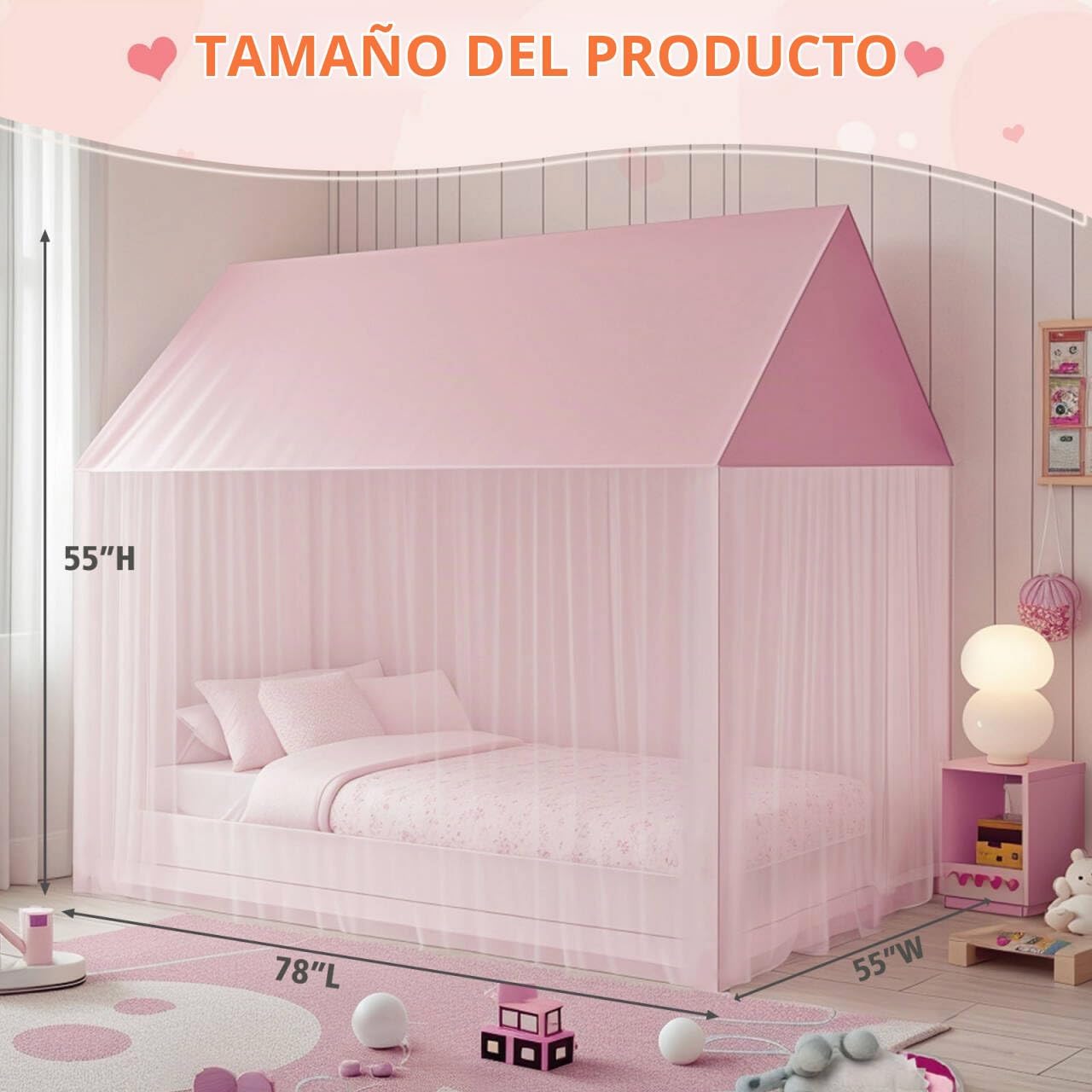 ZRVTM Dosel de Cama de Princesa para Niñas - Dosel de Cama Rosa Cas...