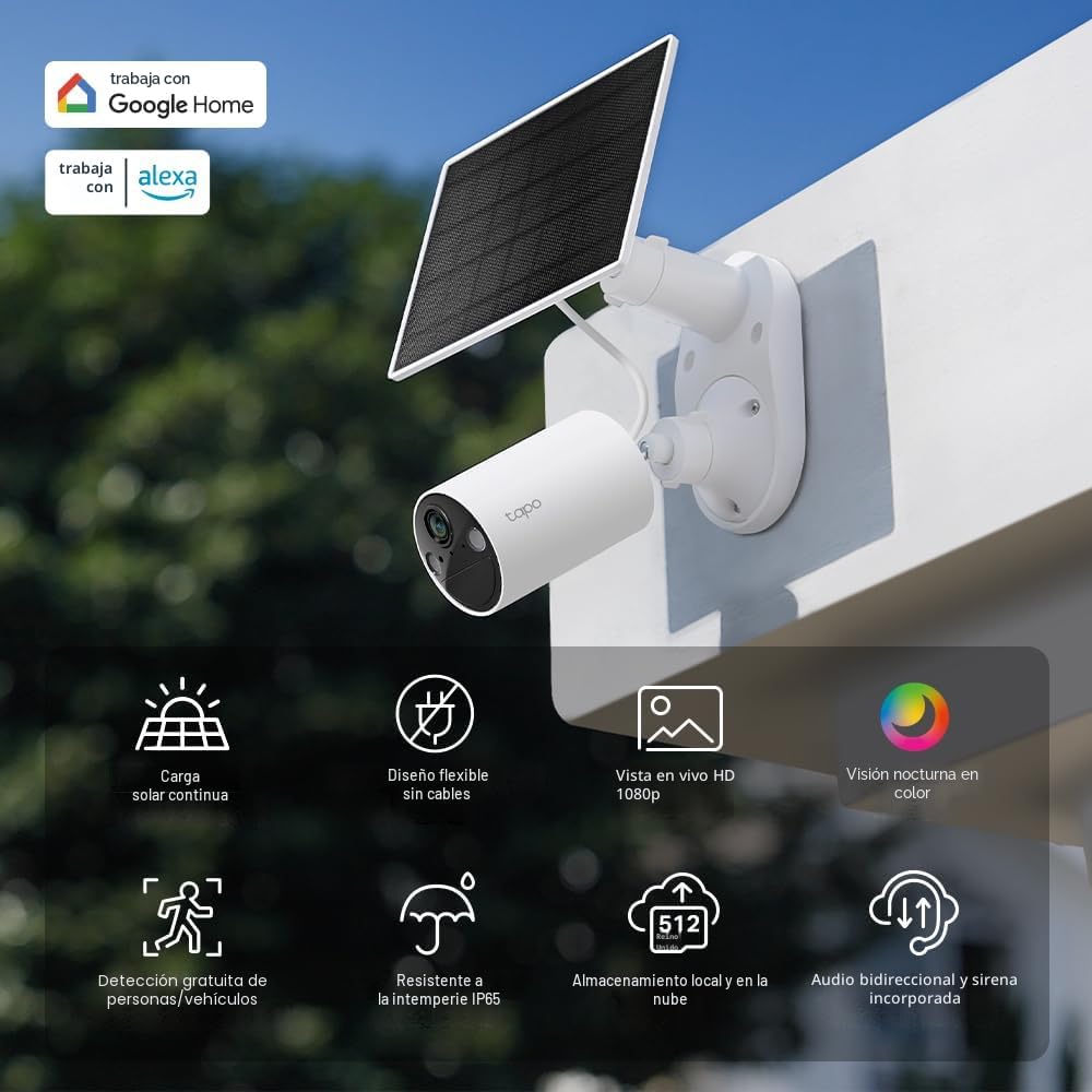Tapo SolarCam - Cámara de seguridad inalámbrica de 1080p para exter...