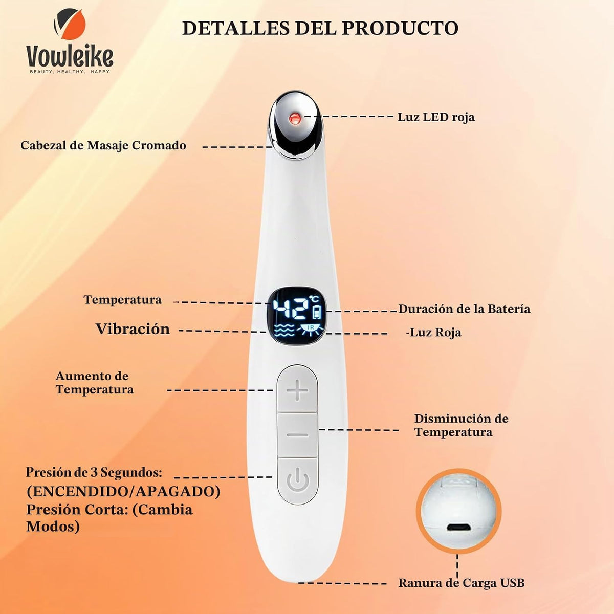 Vowleike - Varita térmica para ojos, color blanco puro | 3 en 1, te...