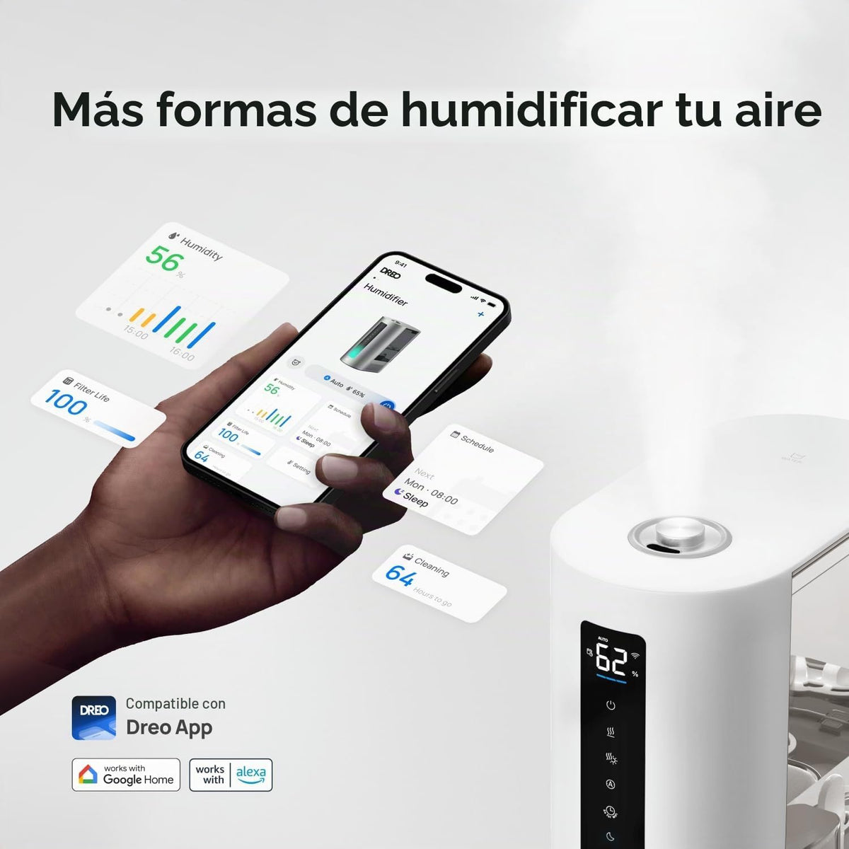 DREO Humidificadores inteligentes de 6L para dormitorio, niebla cál...
