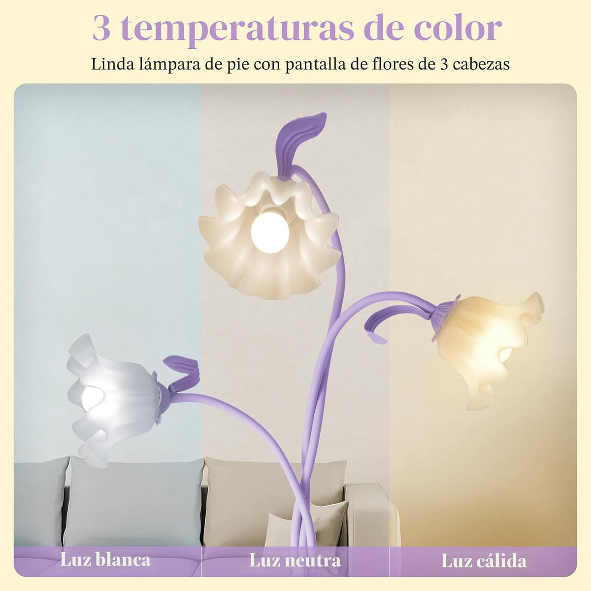 Lámpara de pie floral para dormitorio, linda lámpara de esquina con...