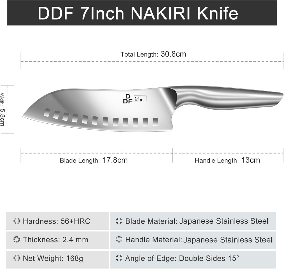 DDF IohEF - Cuchillo | Cuchillo de cocina japonés con mango hueco e...