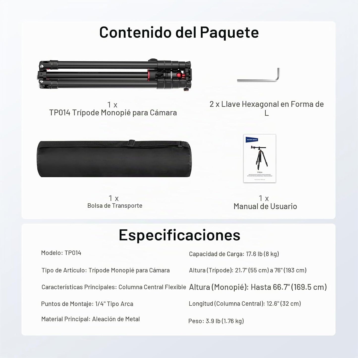 NEEWER Basics - Trípode para cámara superior con cabeza esférica y...