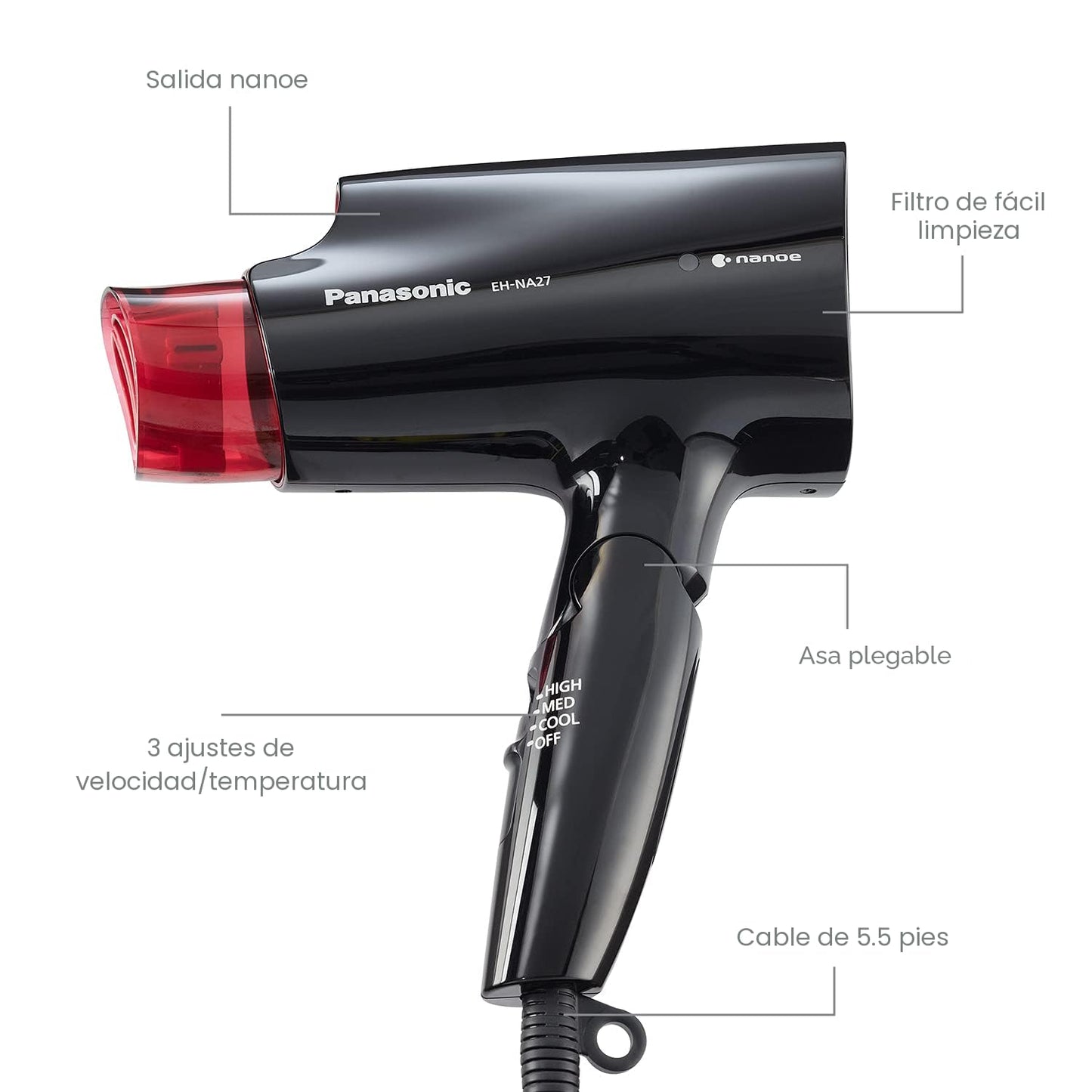 Secador de Cabello Compacto Panasonic nanoe para Cabello de Aspecto...