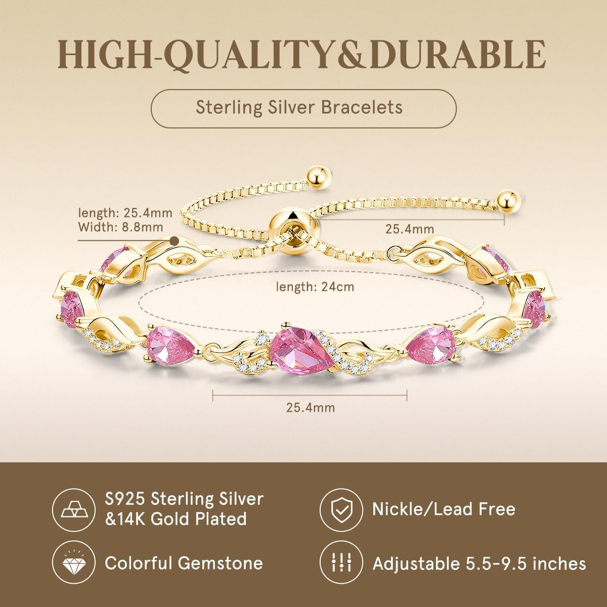 FANCIME Pulsera de tenis ajustable con piedra natal para mujer | Di...