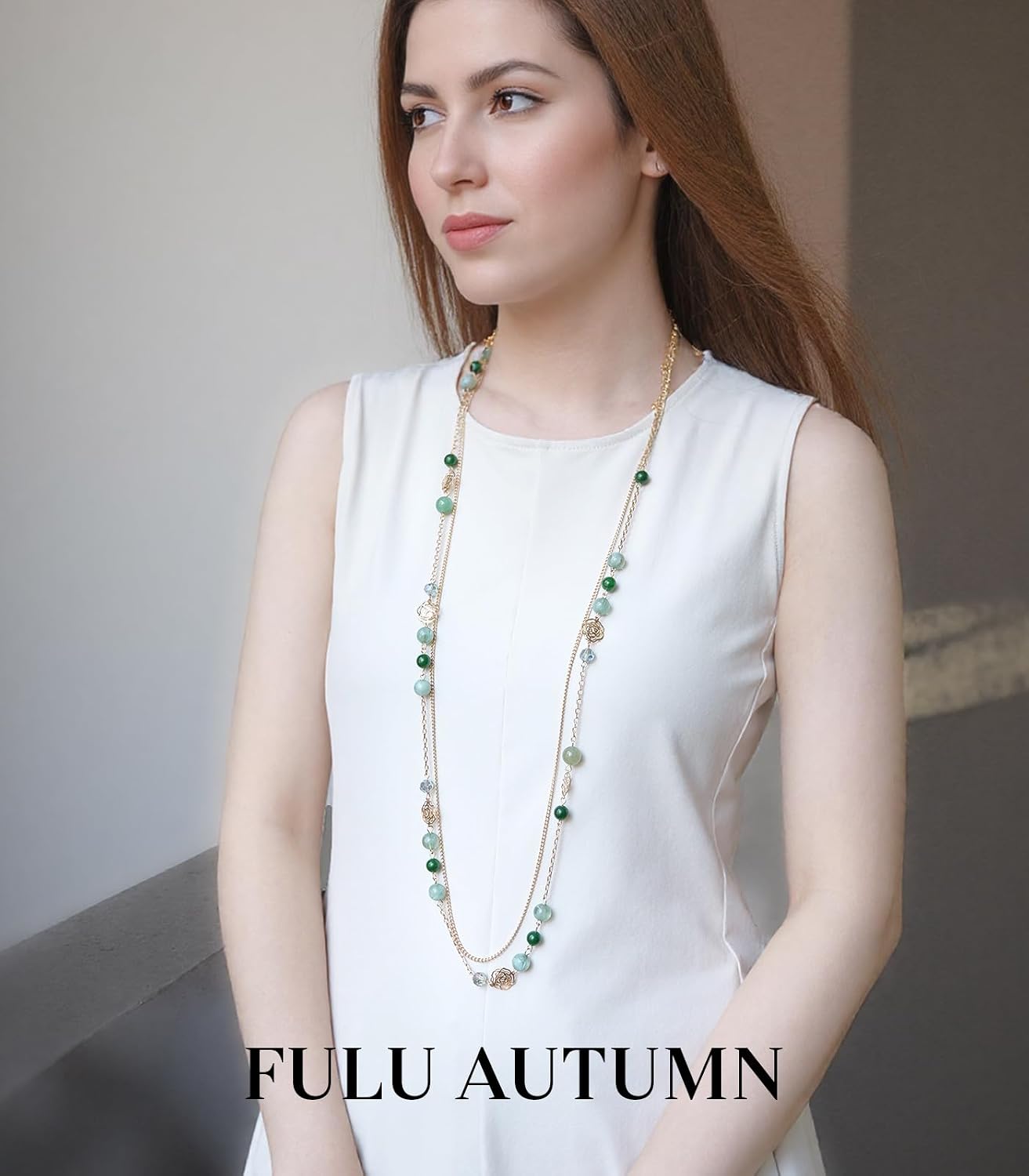 FULU AUTUMN Collares Boho de Oro Largos para Mujer con Cuentas de P...