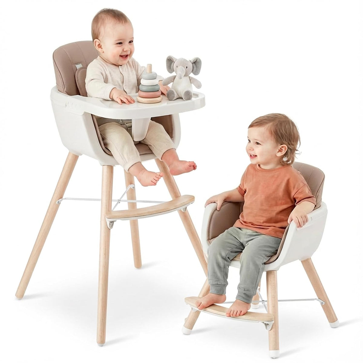 Mallify Silla alta de madera 3 en 1, sillas altas convertibles para...