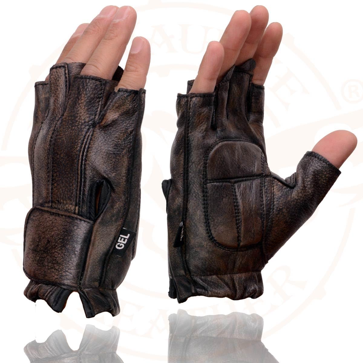 Milwaukee Leather MG7561 - Guantes de piel sin dedos para hombre, c...