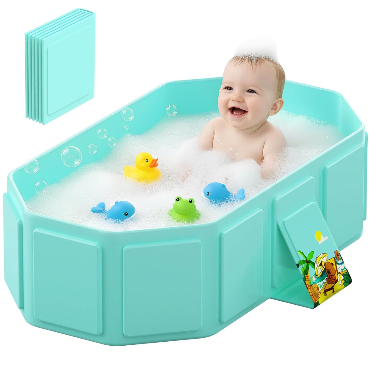Bañera plegable para bebé, bañera para niños pequeños con tapón de...