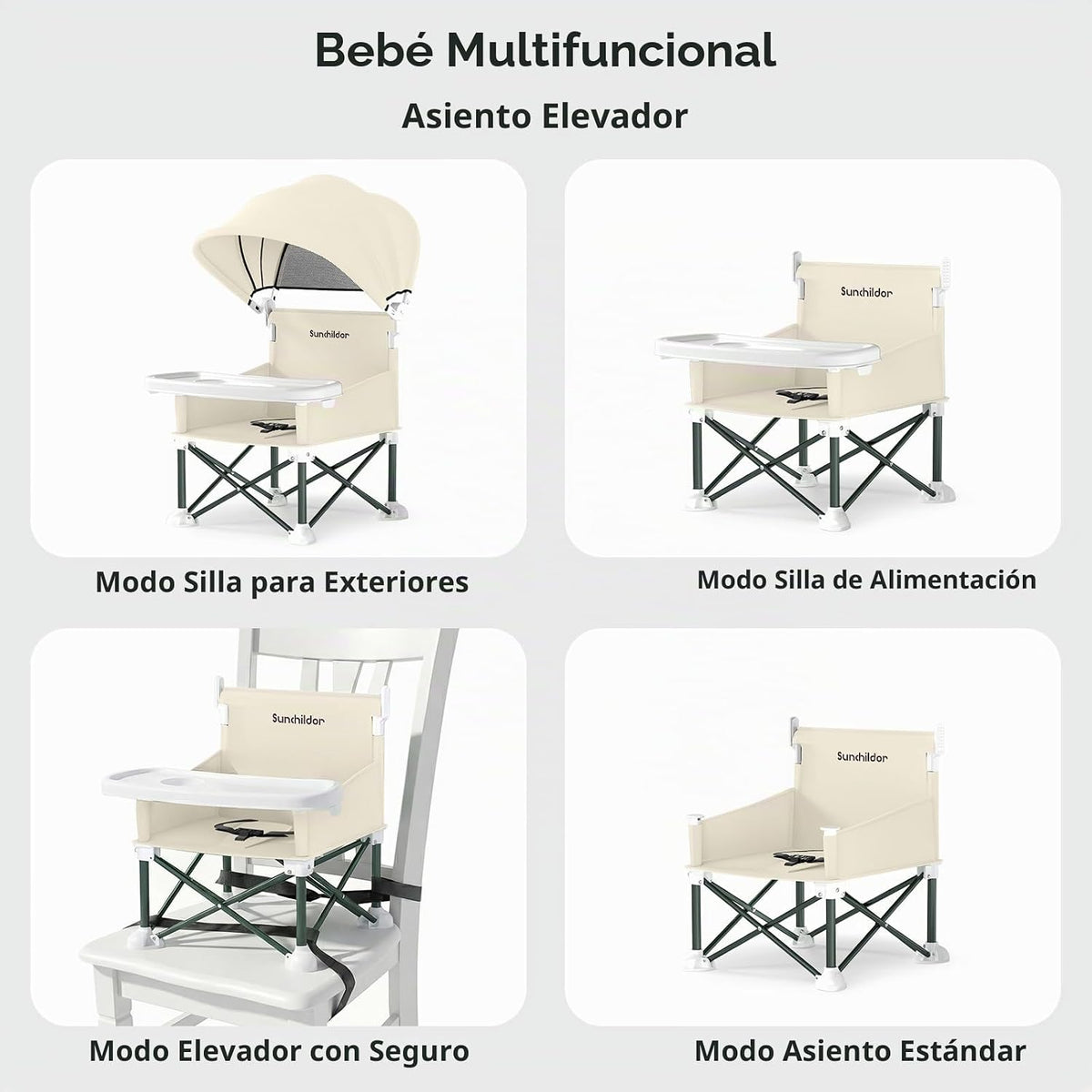 Sunchildor Asiento elevador portátil para bebé con bandeja extraíbl...