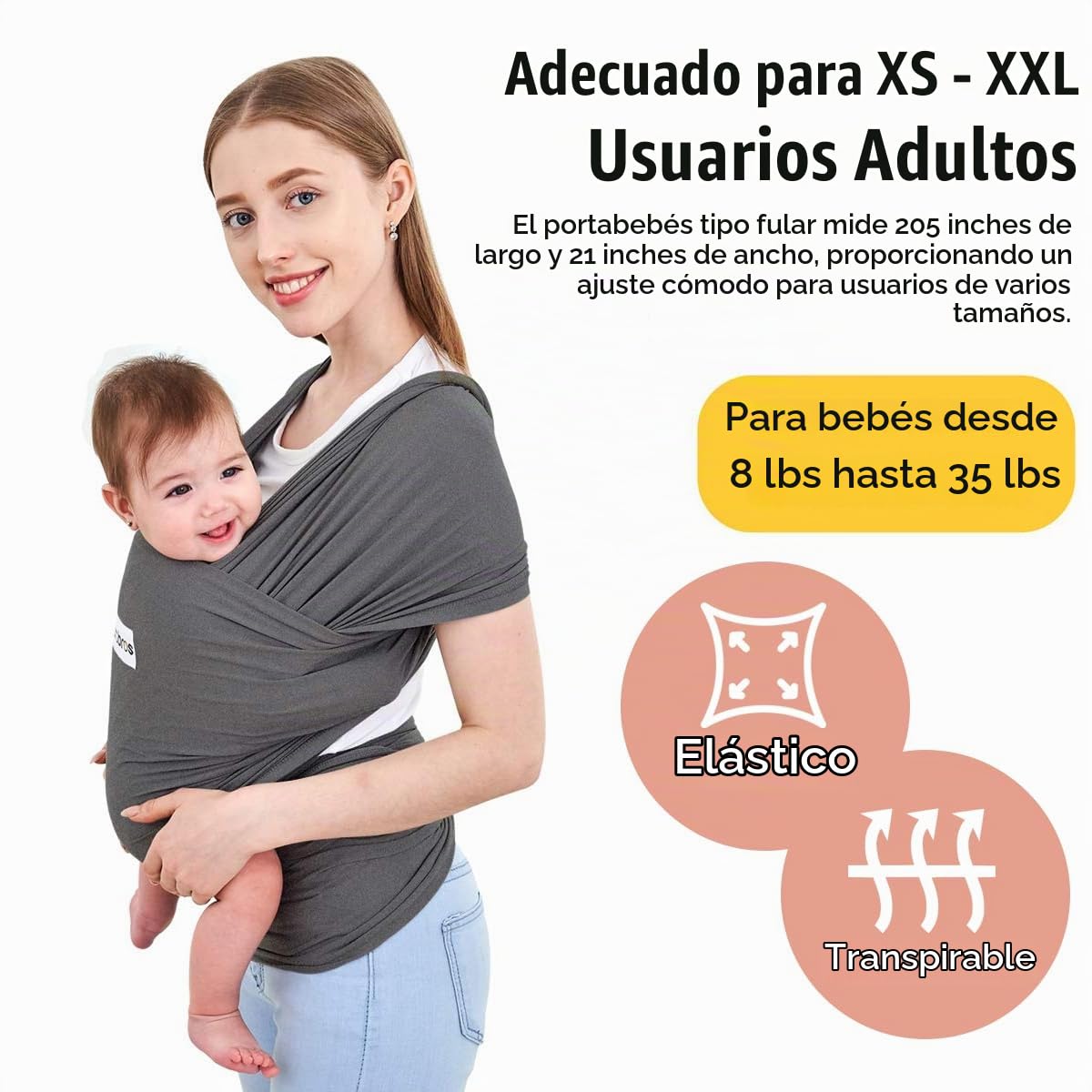 Acrabros Portabebés Envolvente, Portabebés Tipo Fular de Manos Libr...