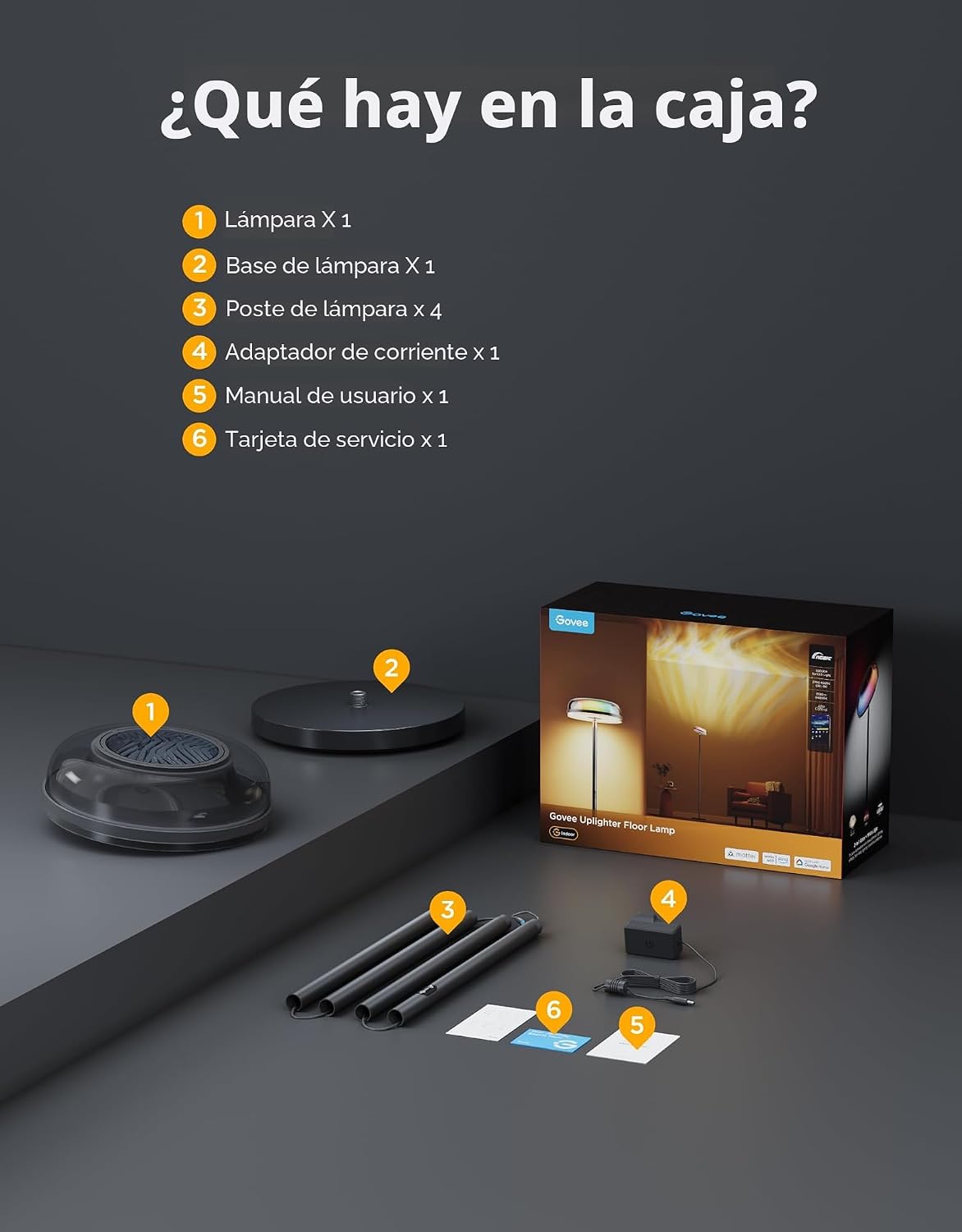 Govee Lámpara de pie Uplighter para sala de estar, proyector de ond...