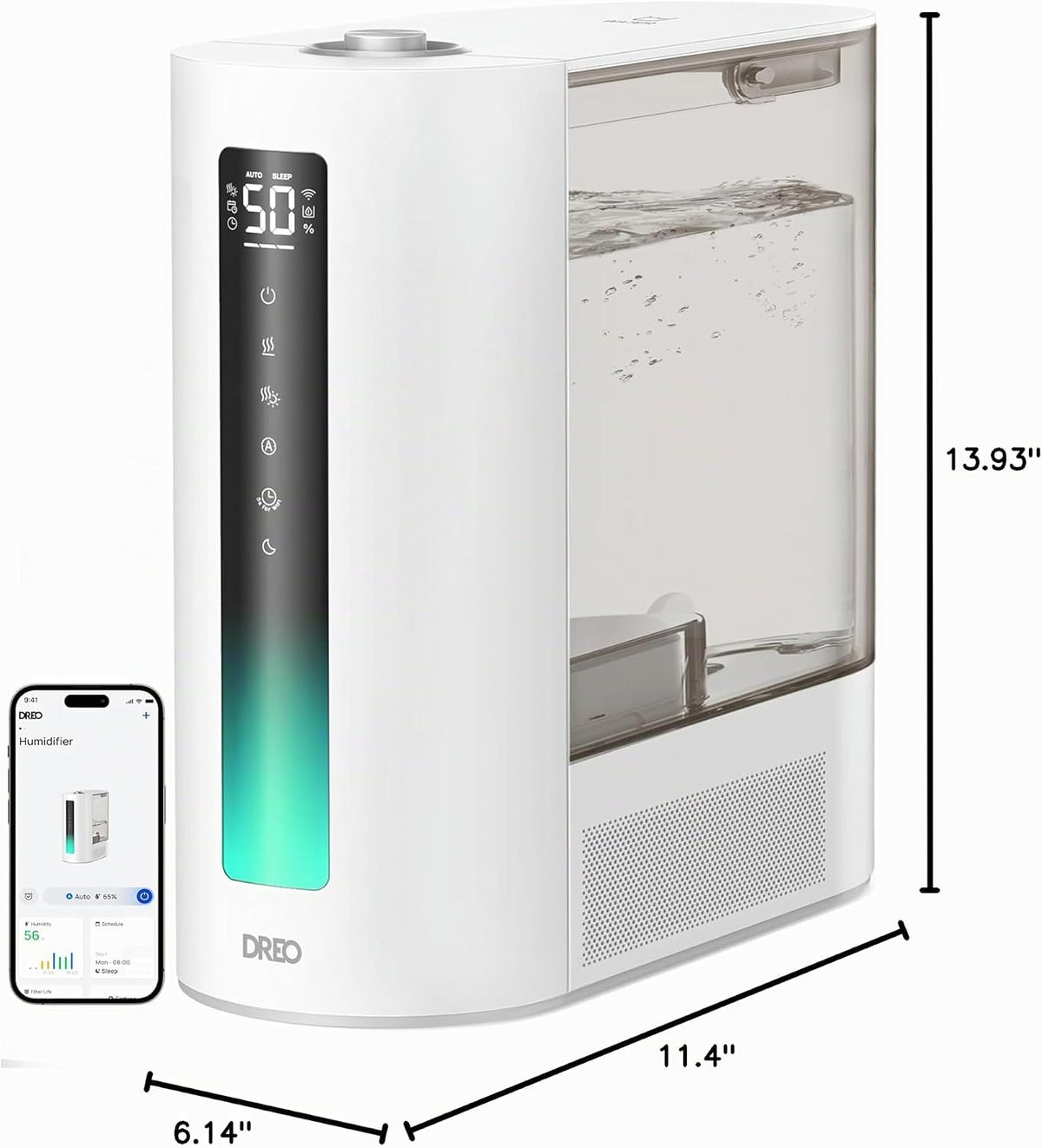 DREO Humidificadores inteligentes de 6L para dormitorio, niebla cál...