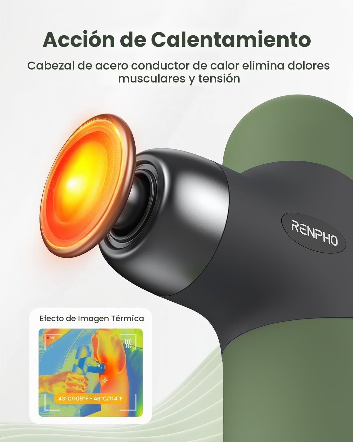 RENPHO Mini pistola de masaje térmico con calor, carcasa de silicon...