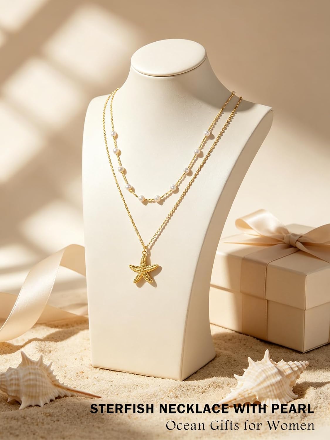 SilvecFantasy Collares en capas de oro de 14 quilates Ocean Beach p...