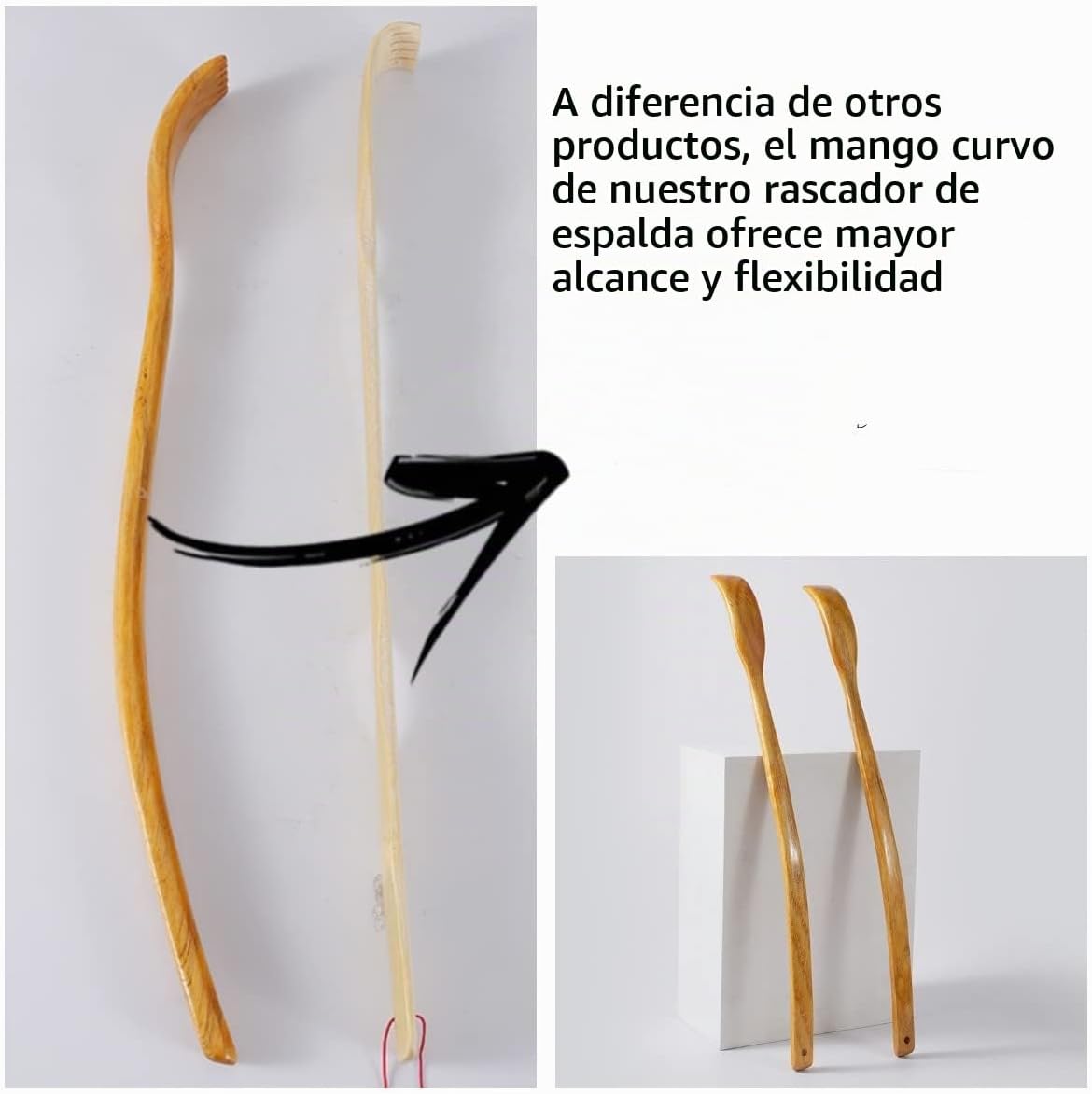 ITCHY-BAN Rascador de espalda de madera de gran tamaño: mango curva...