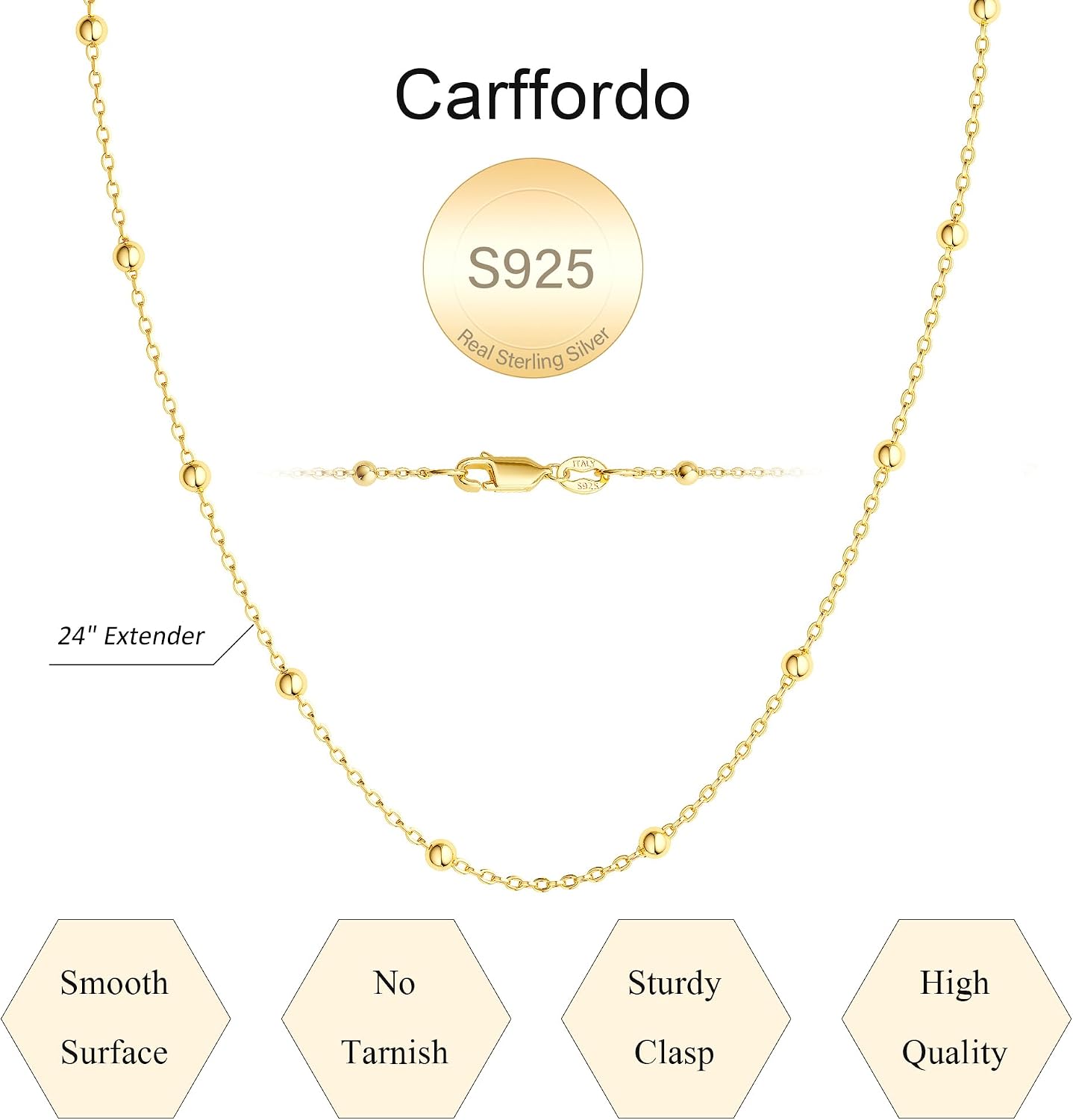 Carffordo Collar de Cadena de Plata de Ley 925 con Cadena de Cuenta...