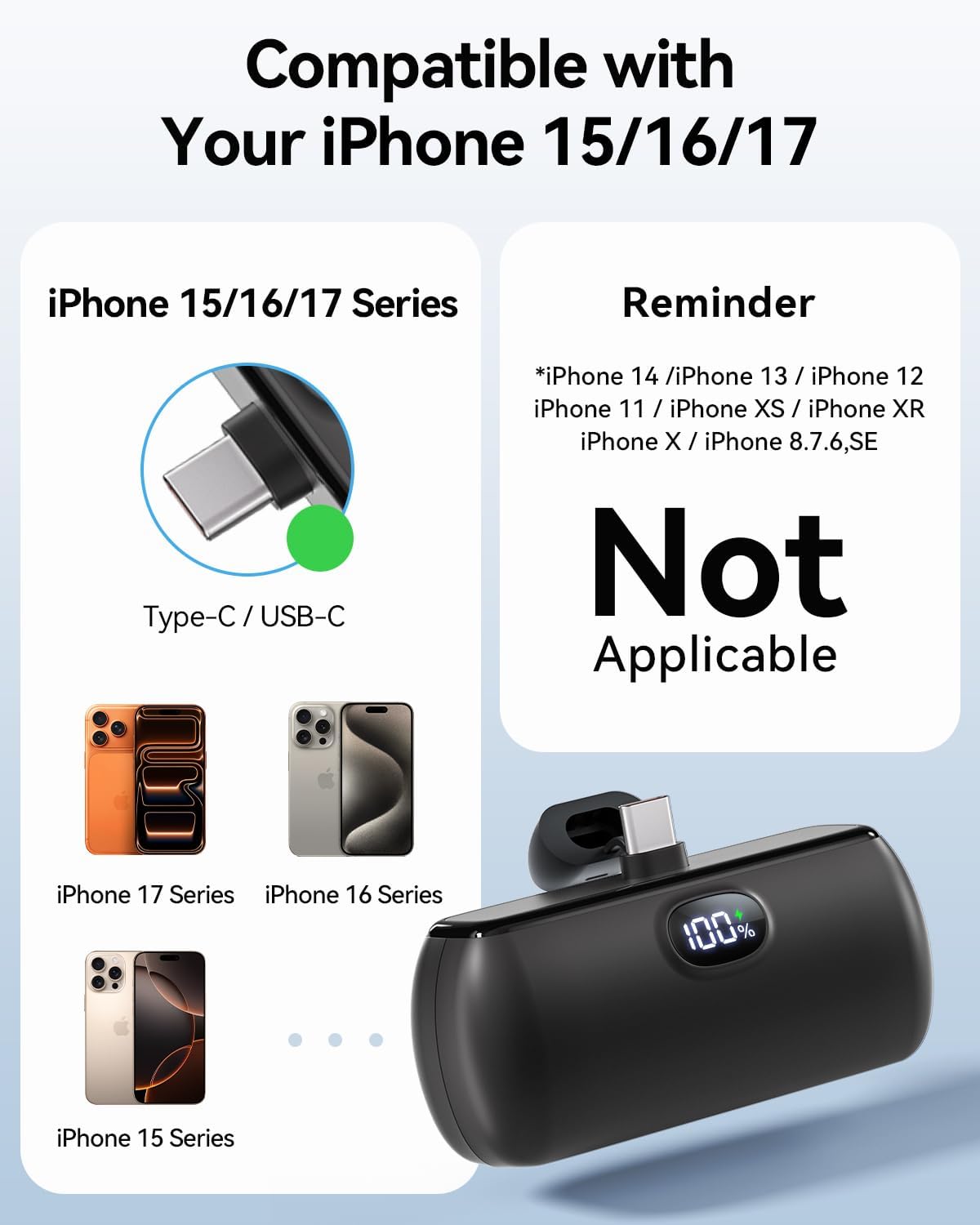 [2 paquetes] Mini cargador portátil USB C, banco de energía portáti...