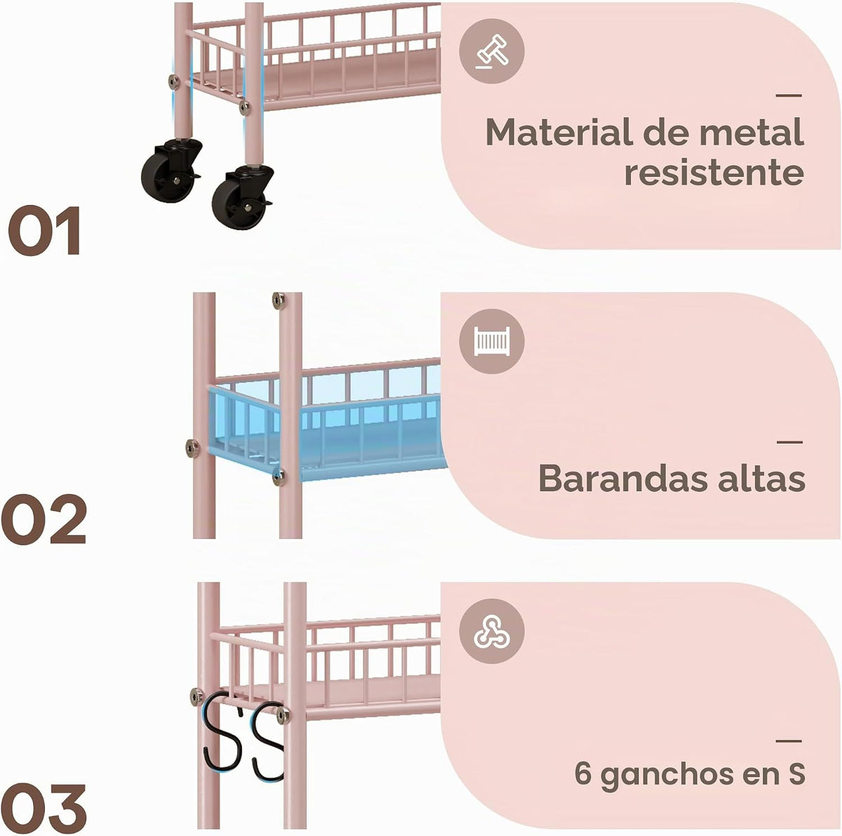 Qiaoxuan Carrito de almacenamiento delgado de 6 niveles con ruedas,...