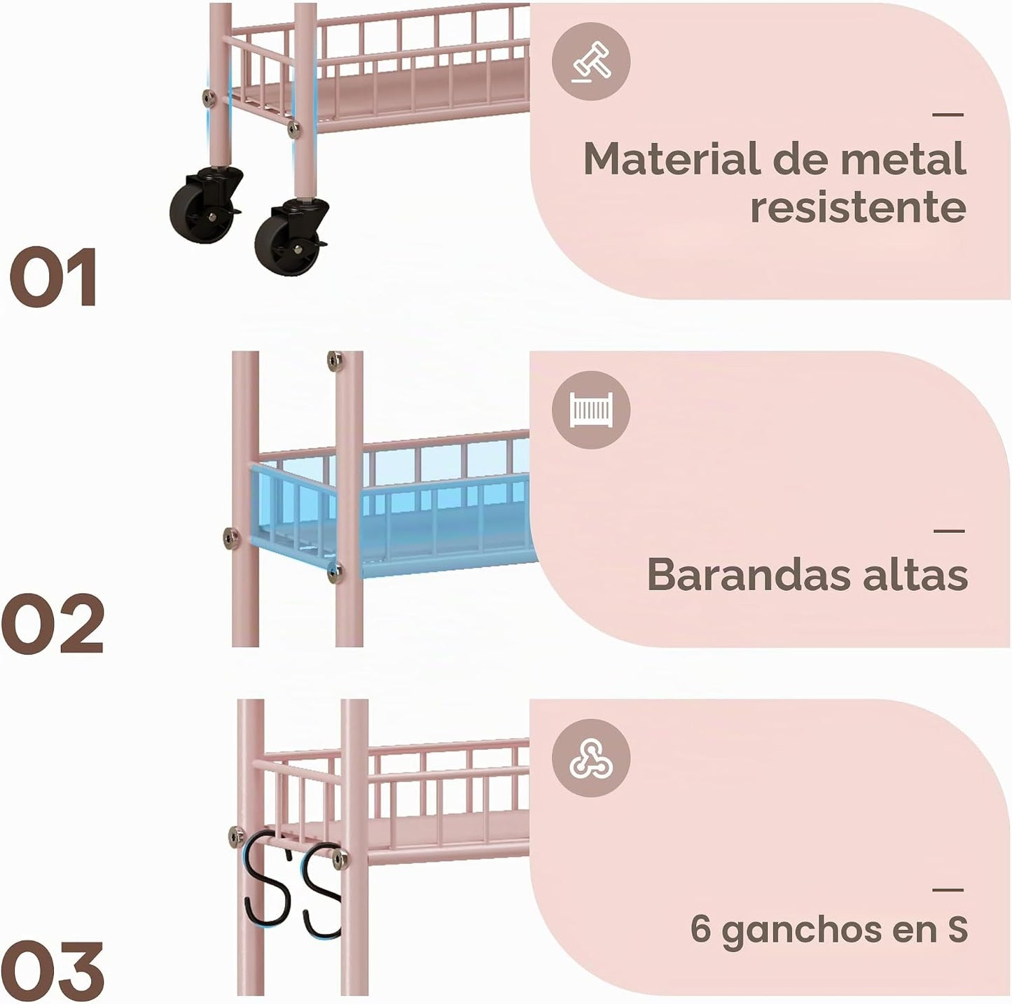 Qiaoxuan Carrito de almacenamiento rodante delgado de 6 niveles con...