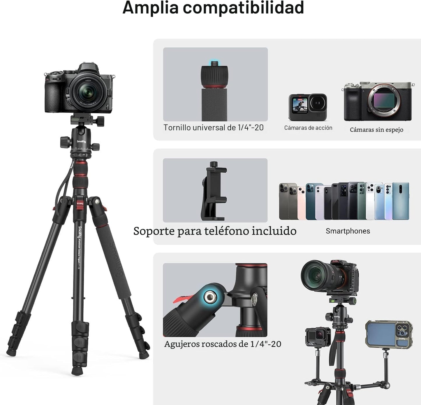 SmallRig Trípode de cámara CT-20, trípode y monopie plegable de alu...