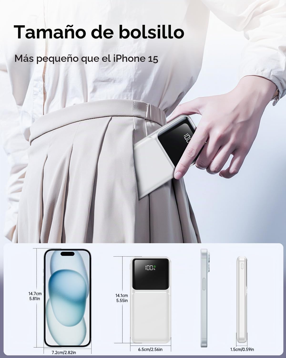 RONEGN Cargador portátil con cable integrado, 20000 mAh, cargador d...