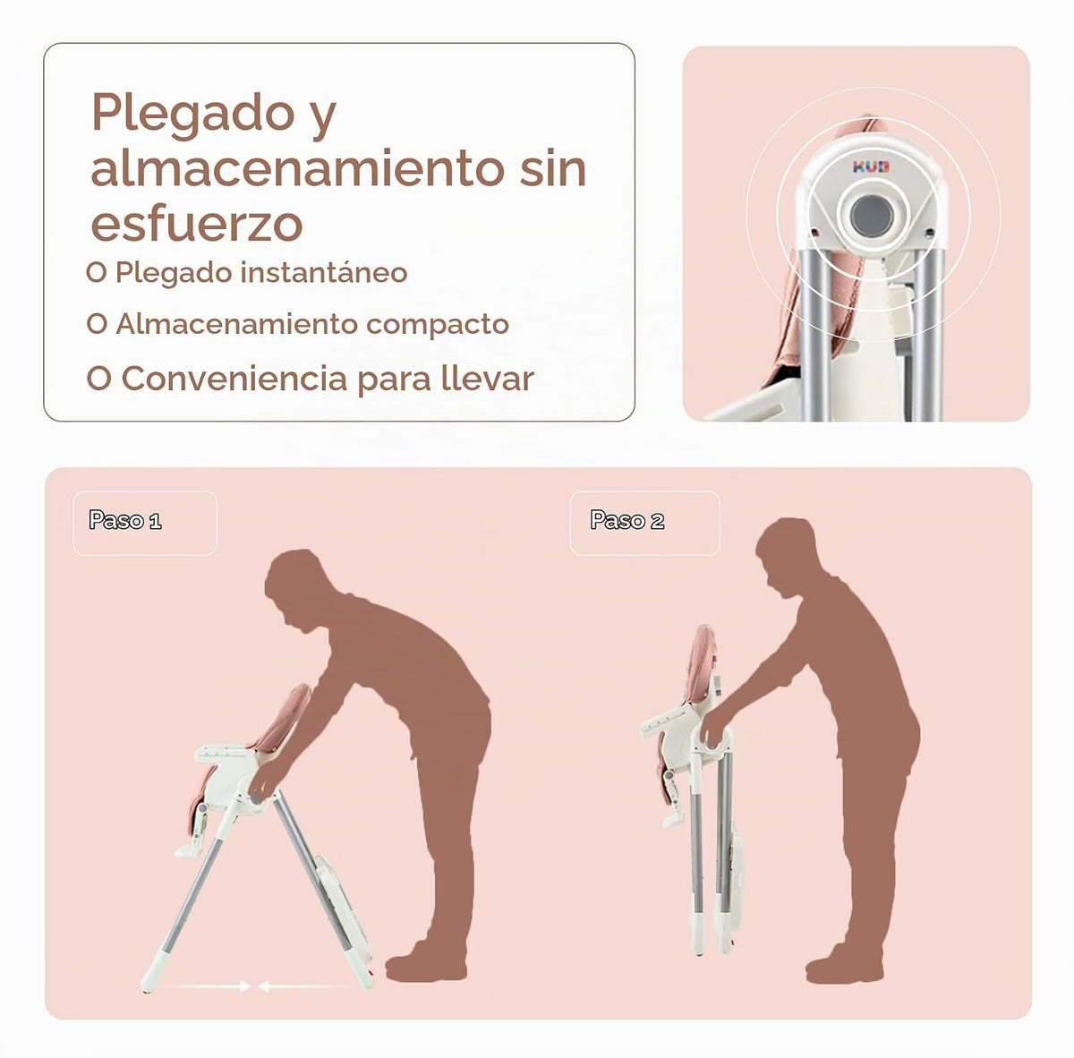 KUB Silla alta plegable 3 en 1 para bebé | 7 alturas y 4 reclinacio...
