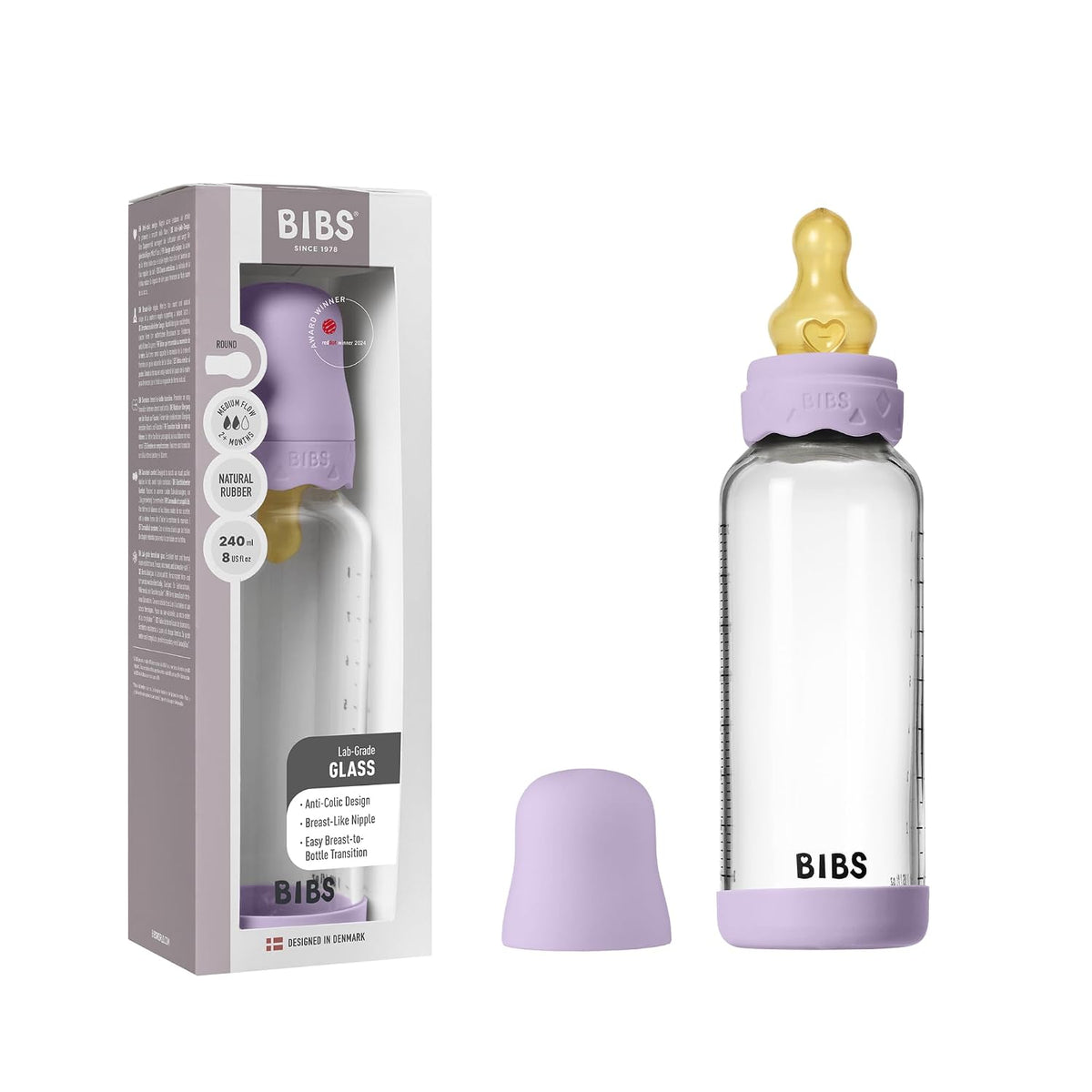 BIBS - Biberón de cristal bohemio, 8.12 onzas, paquete de 1, cielo...