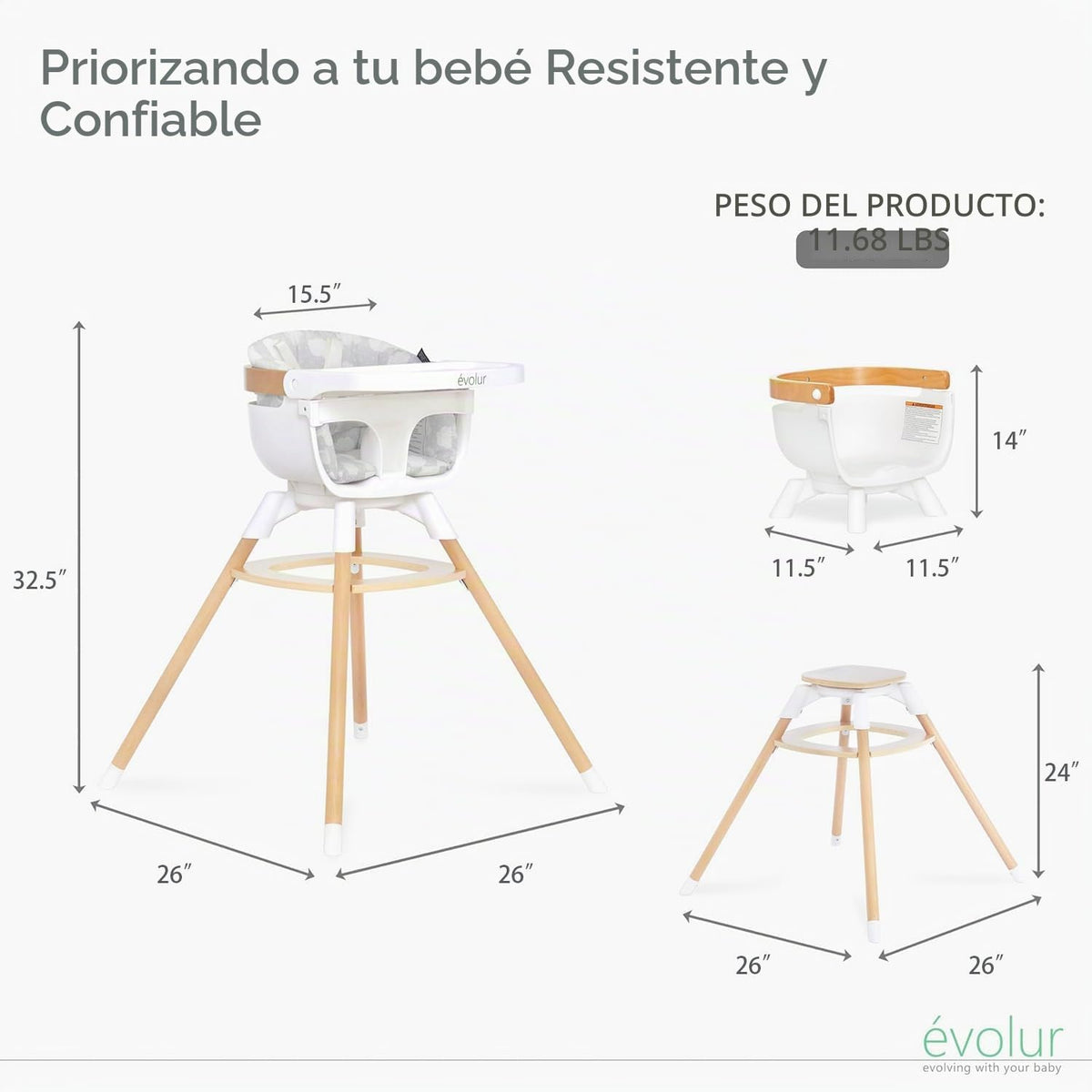 Evolur Ann - Silla alta 4 en 1 para bebé y niño, asiento giratorio...
