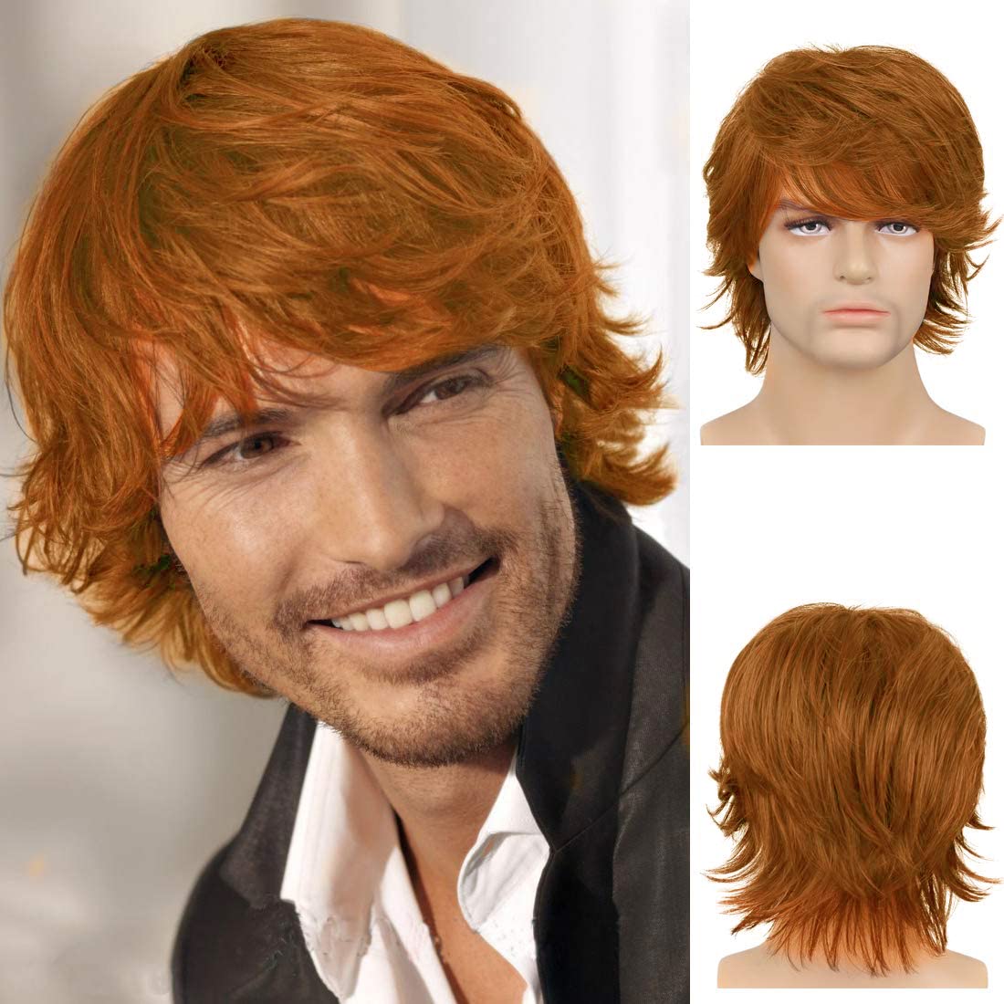 Wiwige Peluca de color naranja para hombre, peluca sintética de cap...