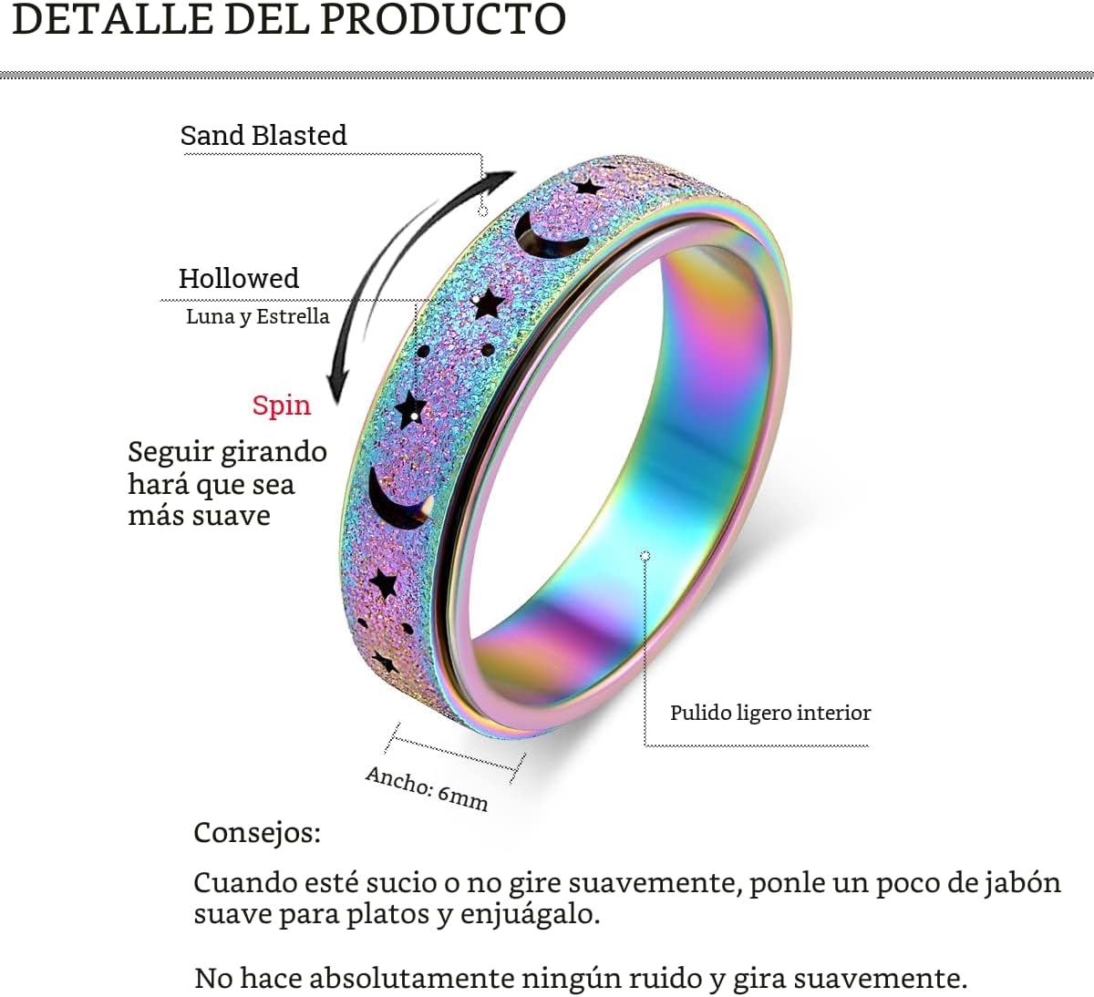 Anillo de Ansiedad para Mujeres Anillo Giratorio Anillo Fidget Jugu...