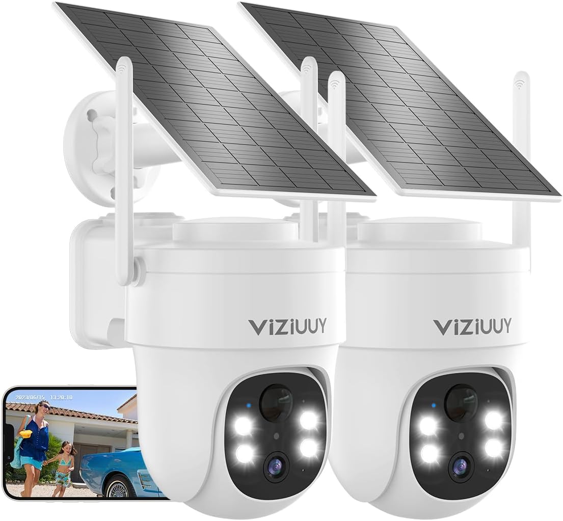 VIZIUUY Cámaras de seguridad solares 3MP inalámbricas al aire libre...