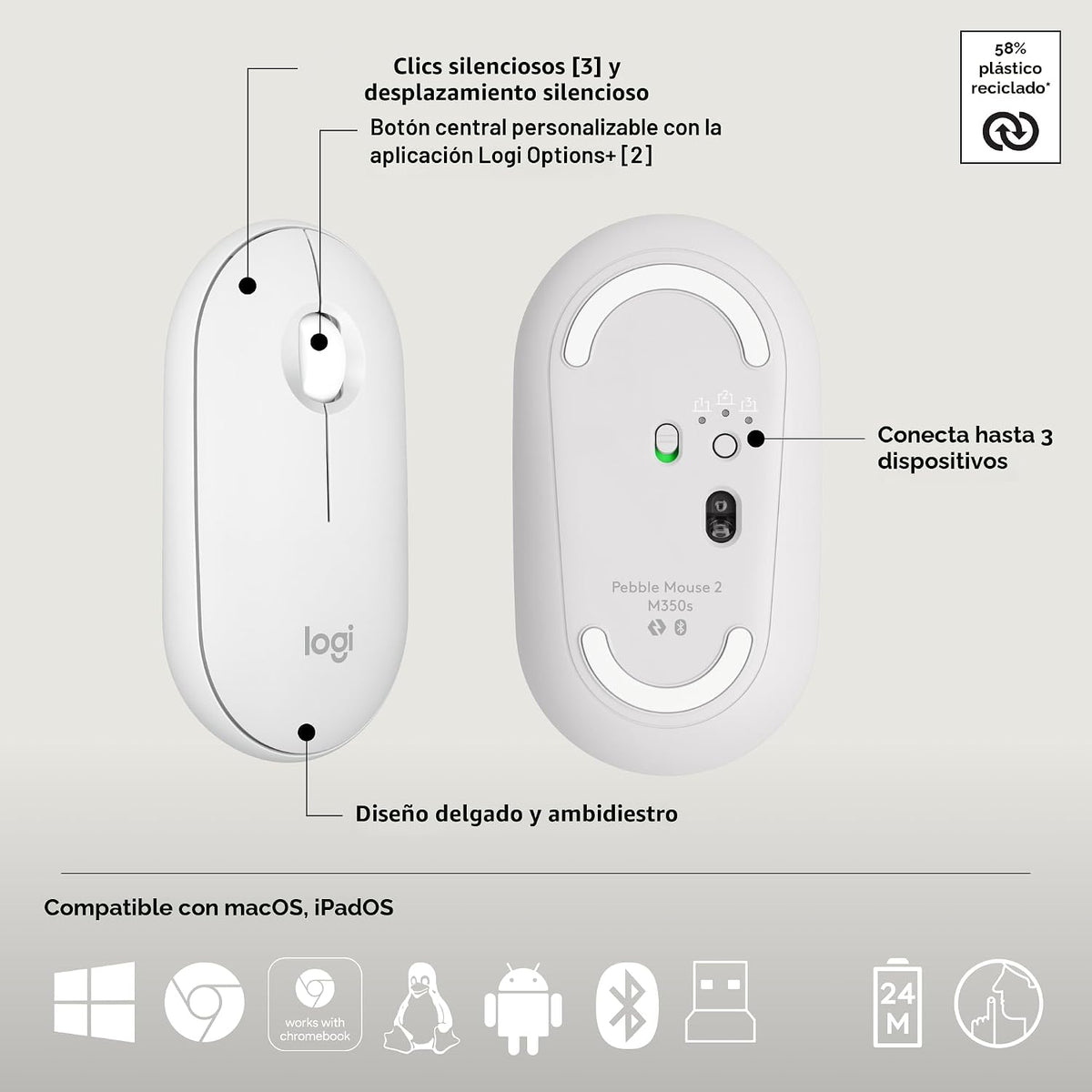 Logitech Pebble 2 Combo de teclado y mouse inalámbricos silenciosos...