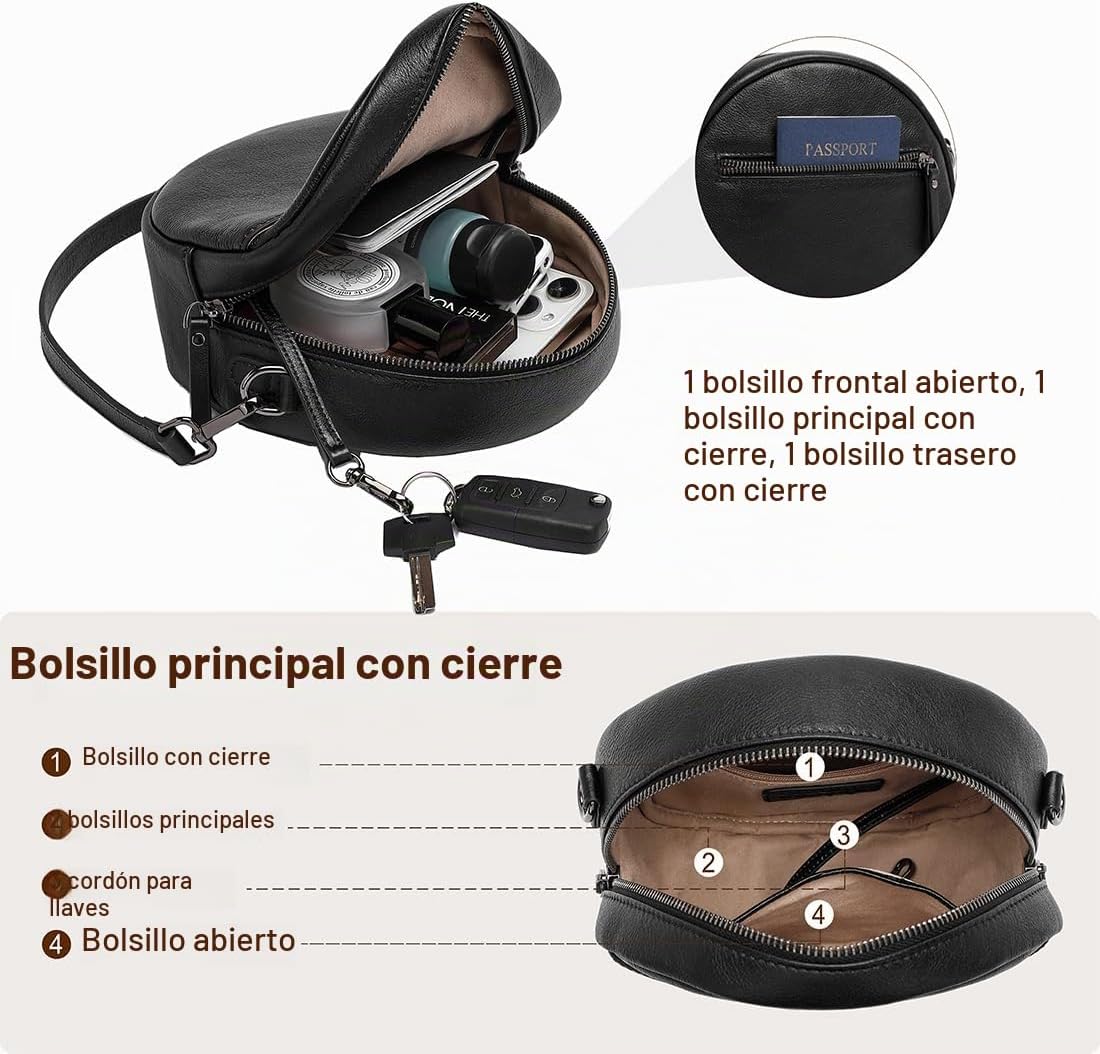 COOLCY Bolsos cruzados de cuero, bolso de hombro circular, bolso re...