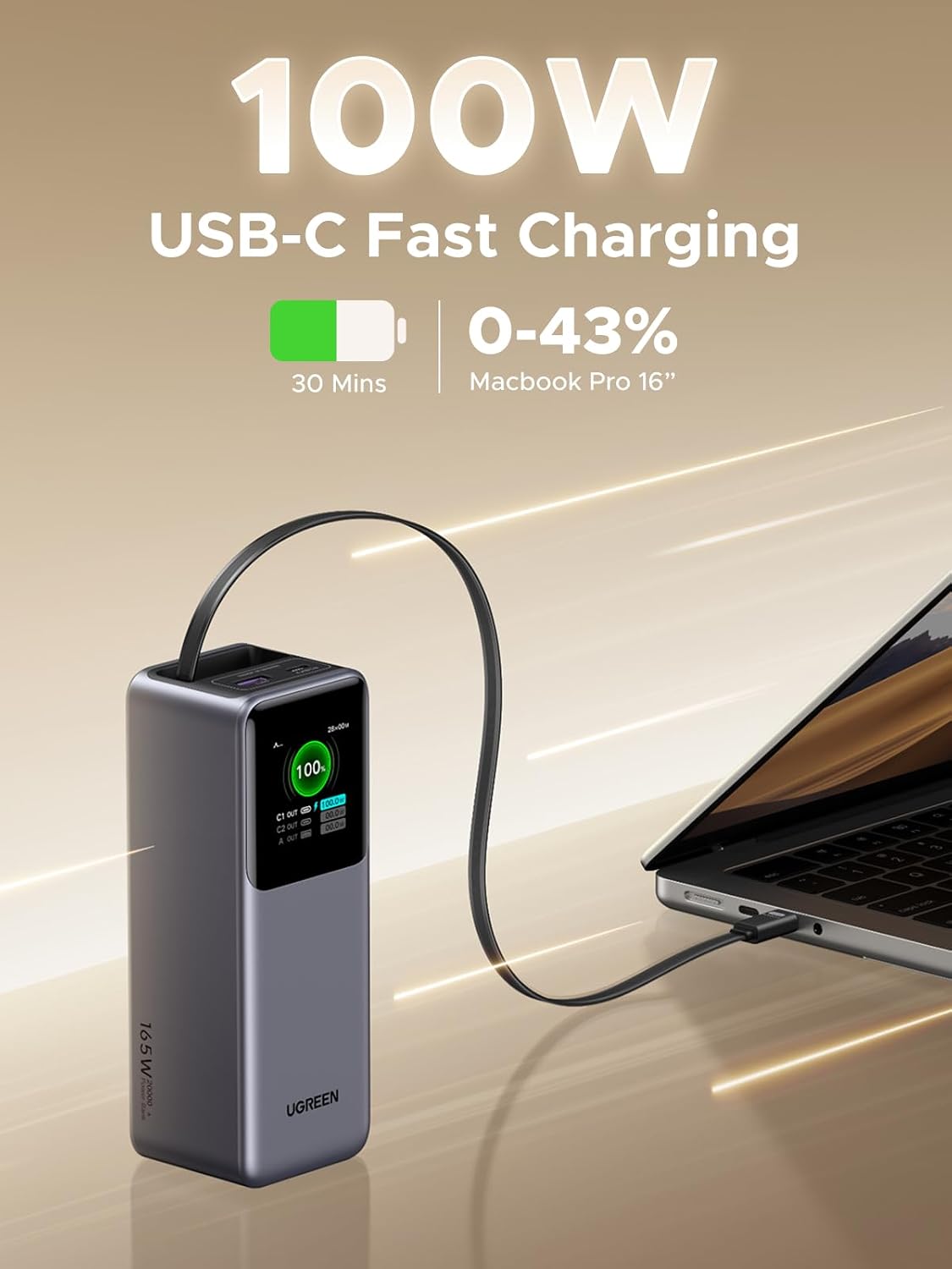 UGREEN Nexode 20000mAh 165W Power Bank para MacBook Pro 16, cable |...