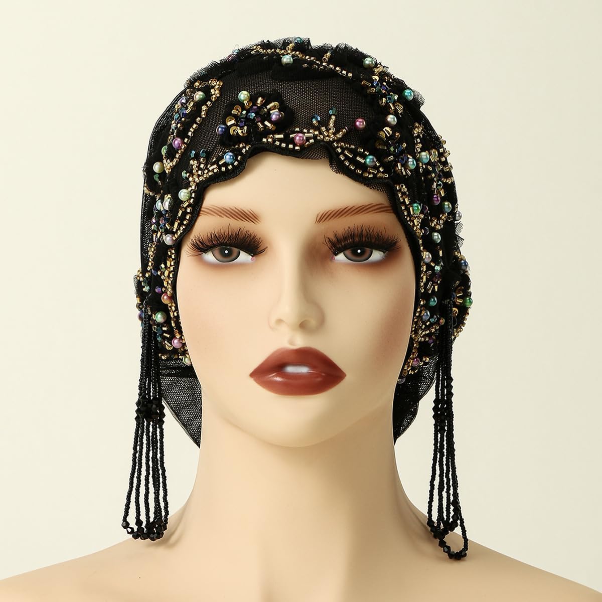 Turbante para mujer, con cuentas de encaje, musulmán, hijab, gorro...