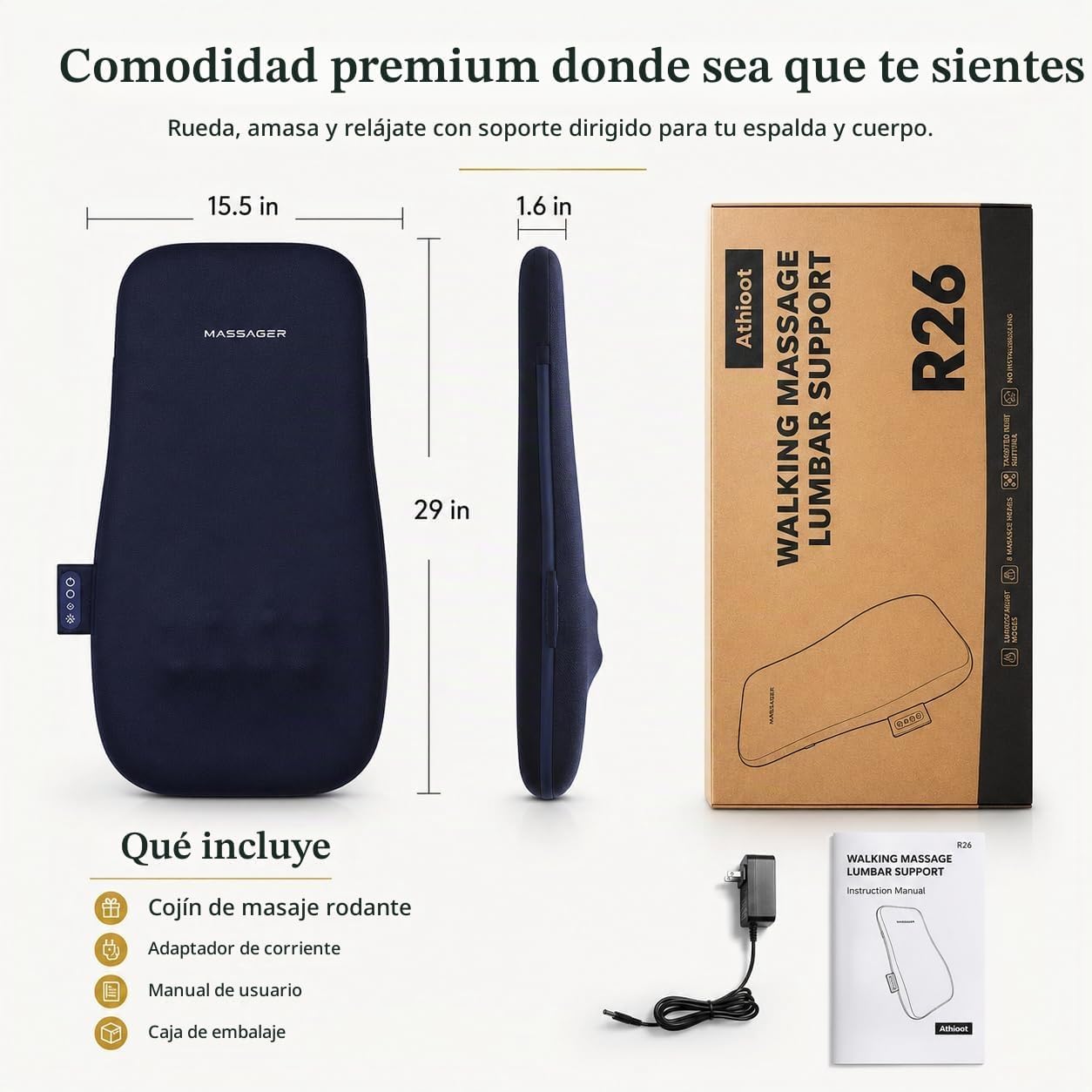 Athloot Masajeador de espalda y cuello con calor para aliviar el do...